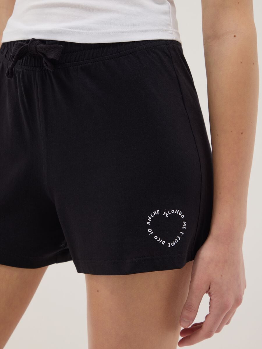 Shorts neri in puro cotone da ragazza con vita elasticizzata_2