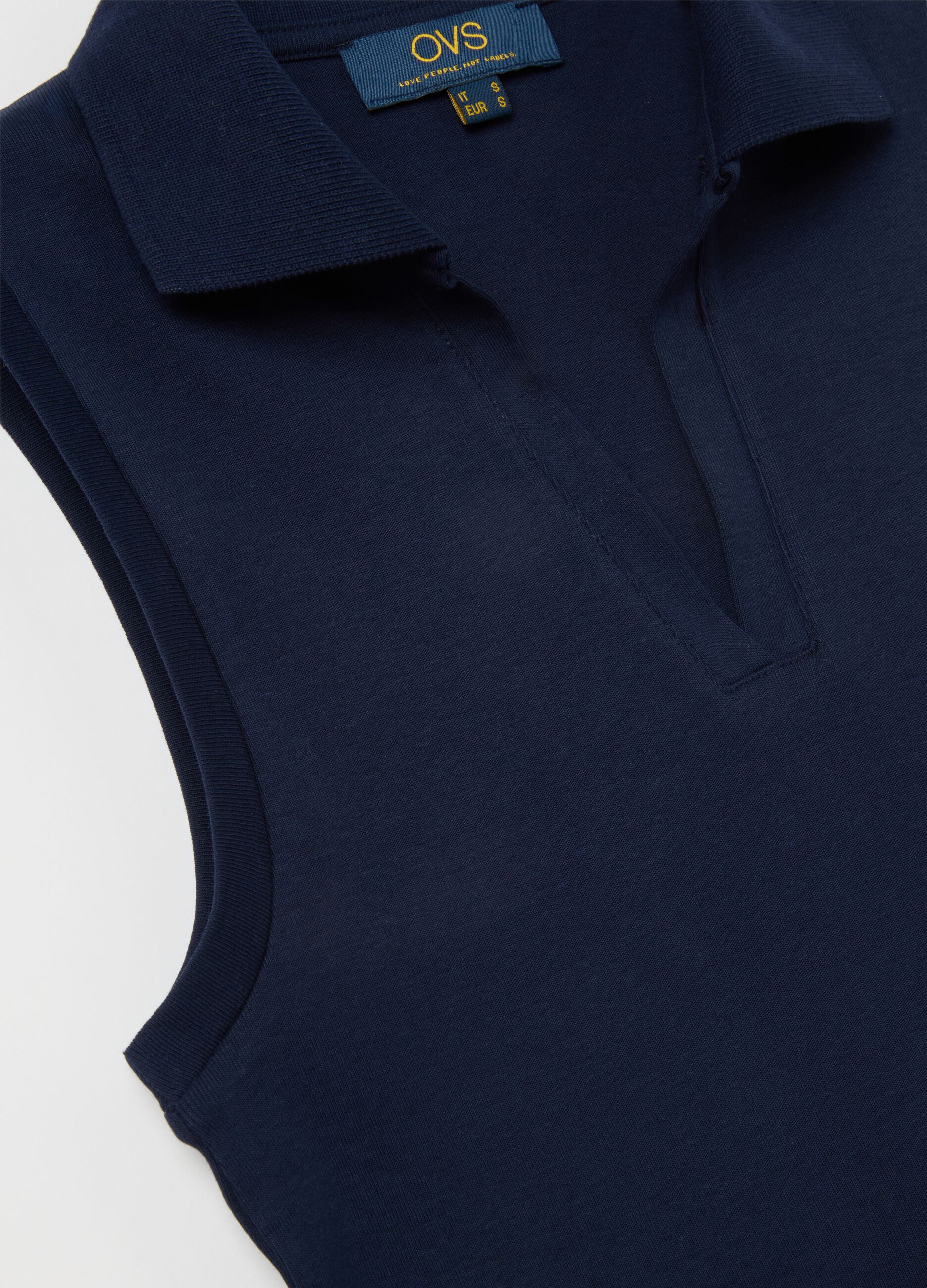 Maglia smanicata da donna in puro cotone blu slim fit