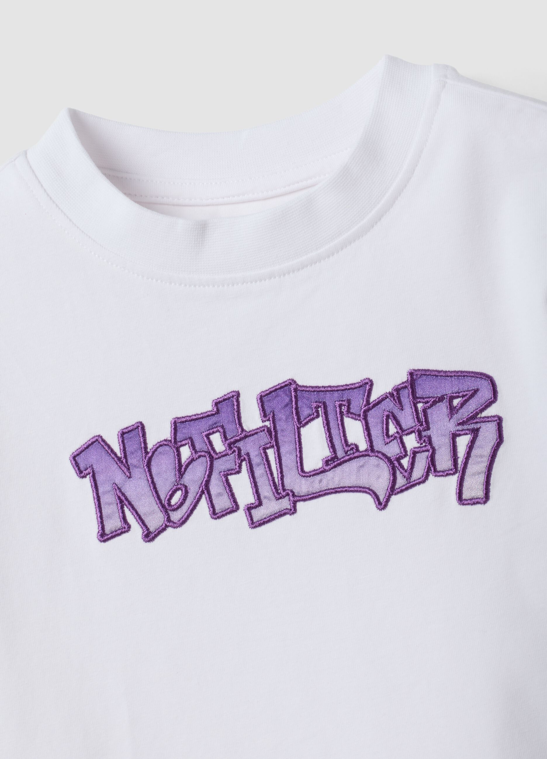 White stretch cotton jersey T-shirt with graffiti slogan for girls