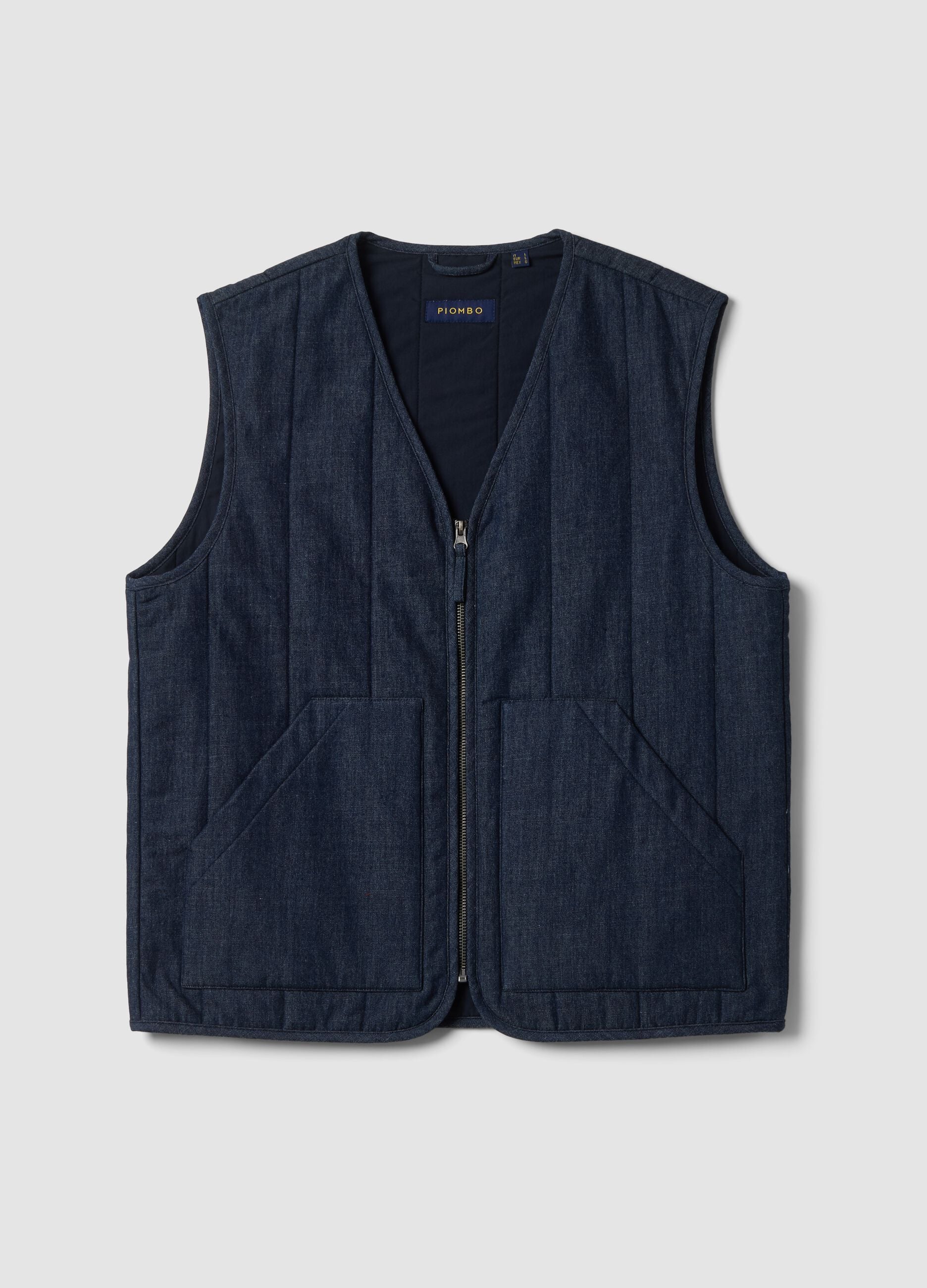 Blue gilet in a cotton, lyocell and viscose blend