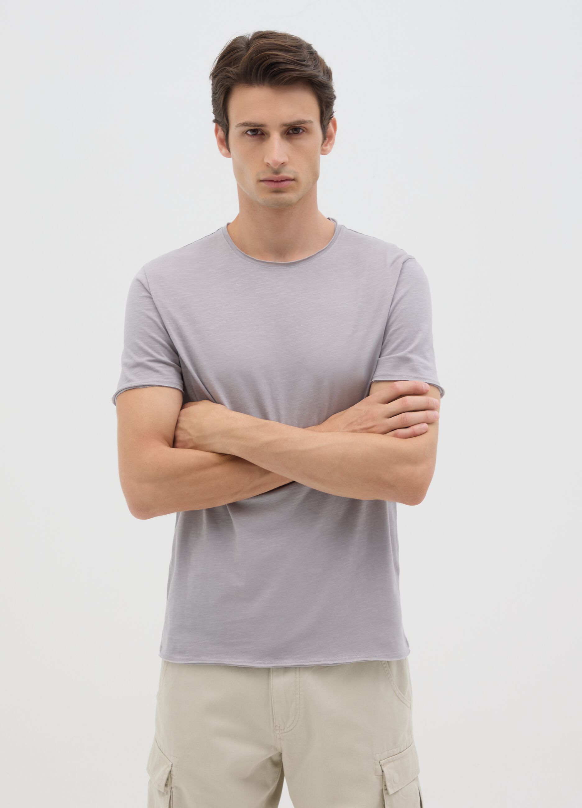 T-shirt da uomo in puro cotone grigia regular fit