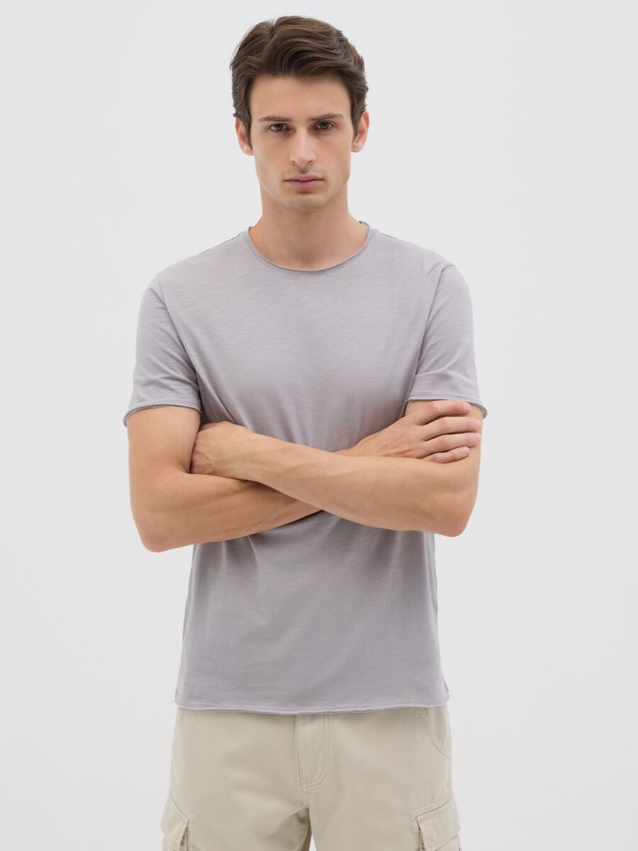 Men's grey regular fit T-shirt in pure cotton_0