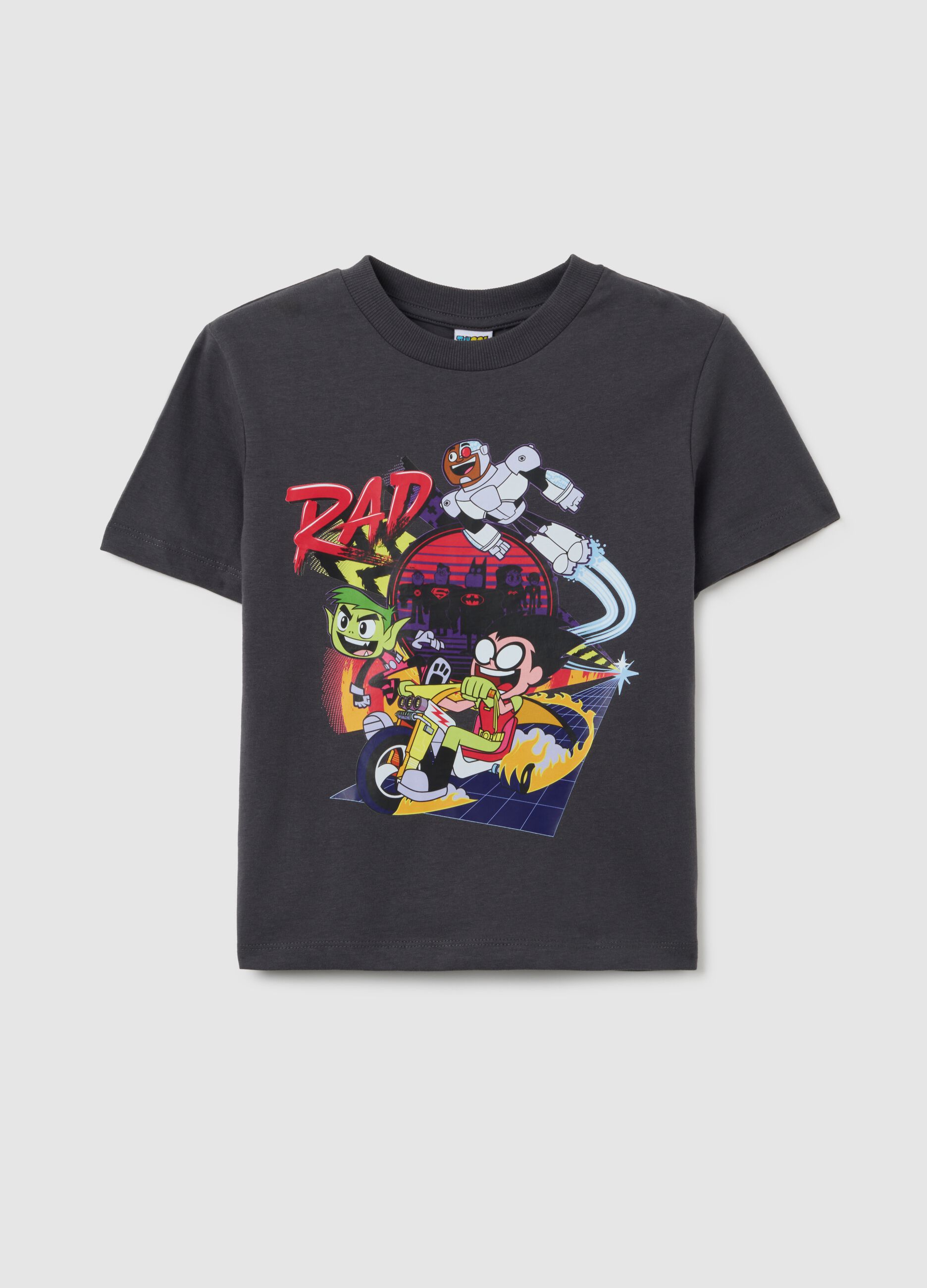 Children's grey pure cotton regular fit T-shirt with RAD print