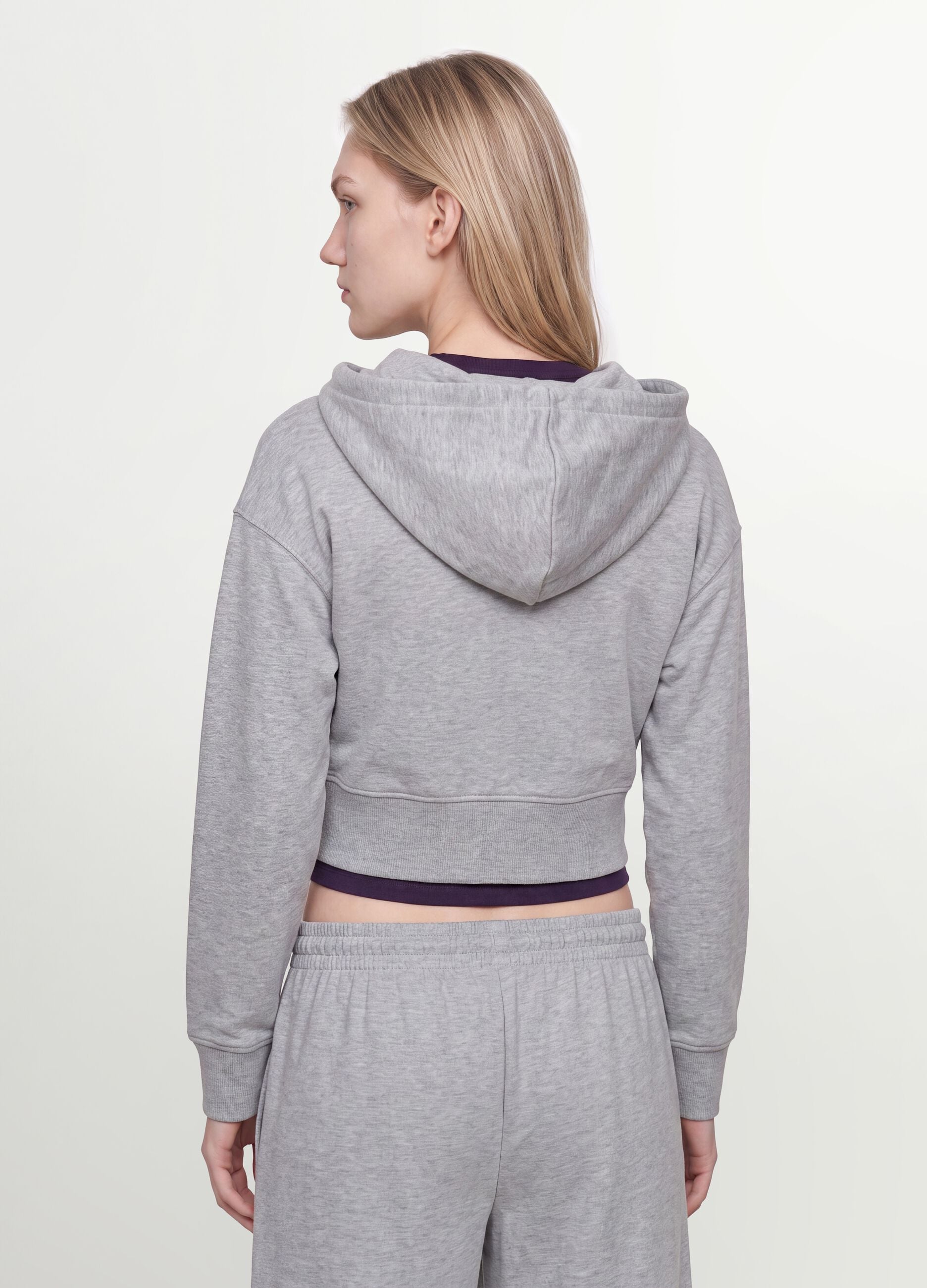 Grey full-zip cotton-blend hoodie, fitted