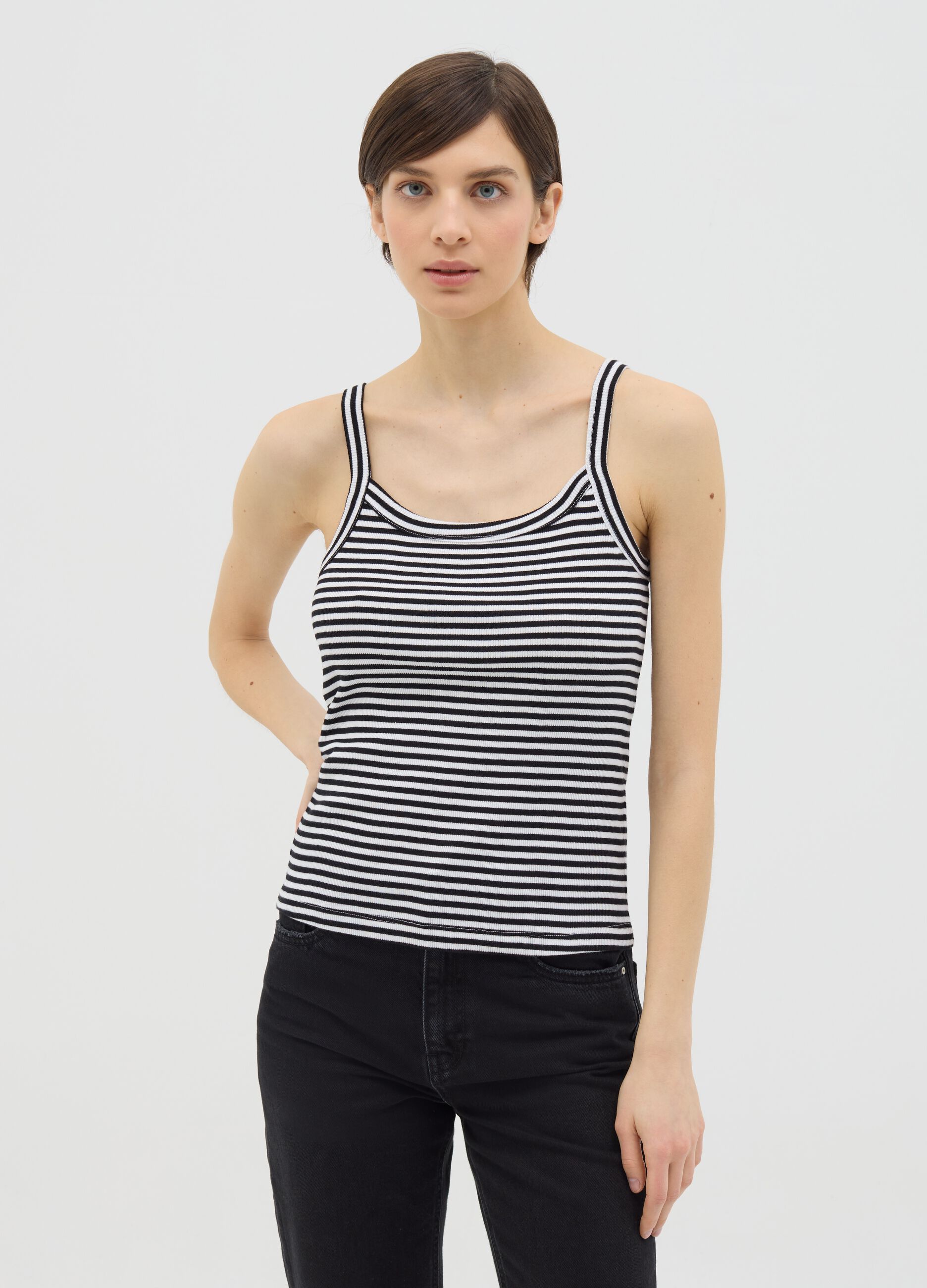 Black and white striped cotton top