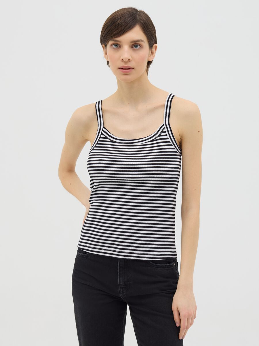 Black and white striped cotton top_0