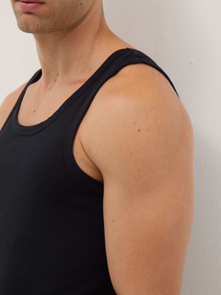 Pack of three black pure cotton tank tops regular fit_3