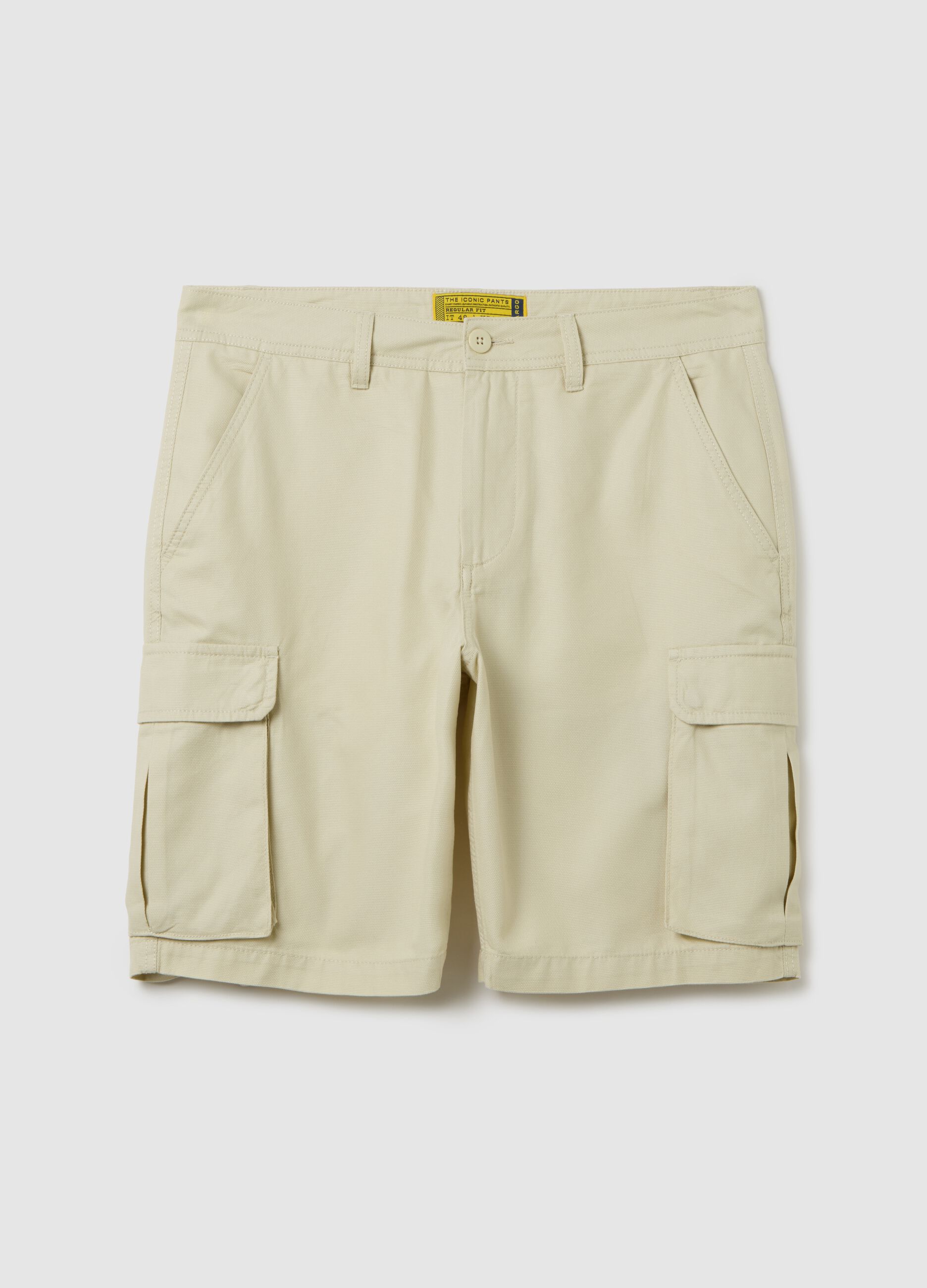Bermuda da uomo in puro cotone beige regular fit