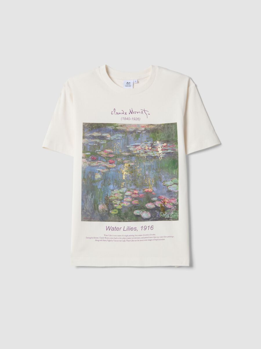 White pure cotton regular fit T-shirt with Monet print_0
