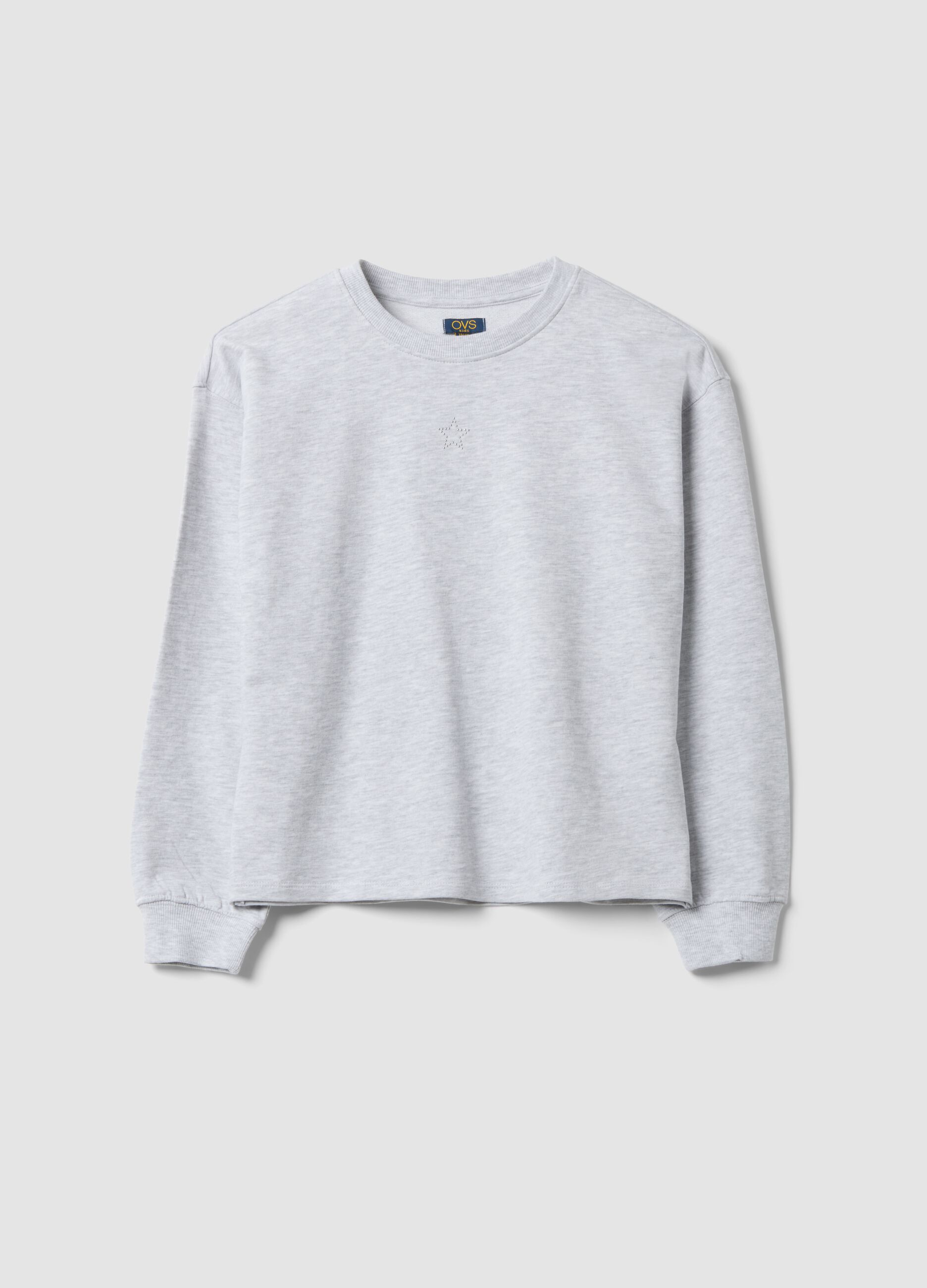 Girls&rsquo; grey 100% cotton sweatshirt with star, relaxed fit