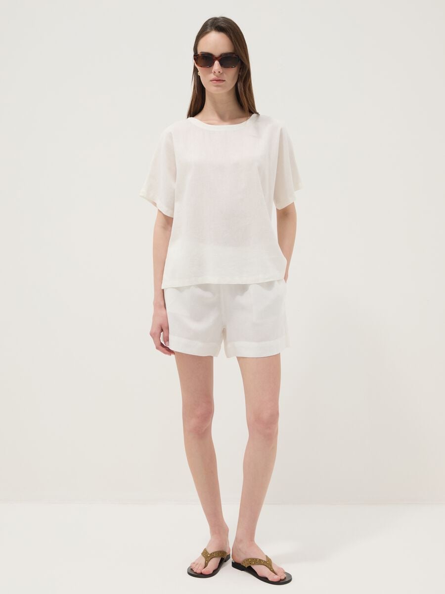 Blusa bianca in misto lino e viscosa regular fit_2
