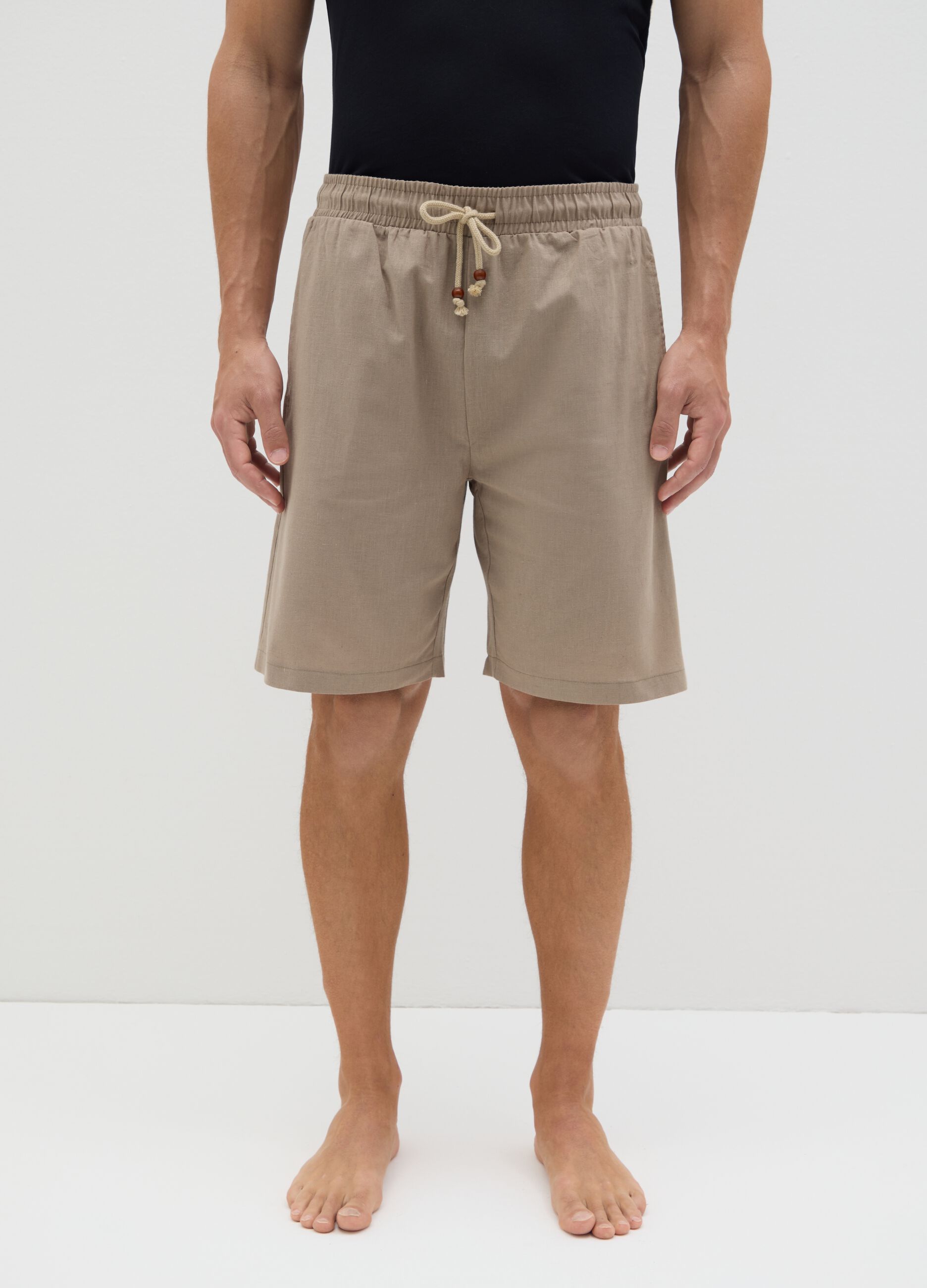 Beige pyjama shorts in cotton and linen