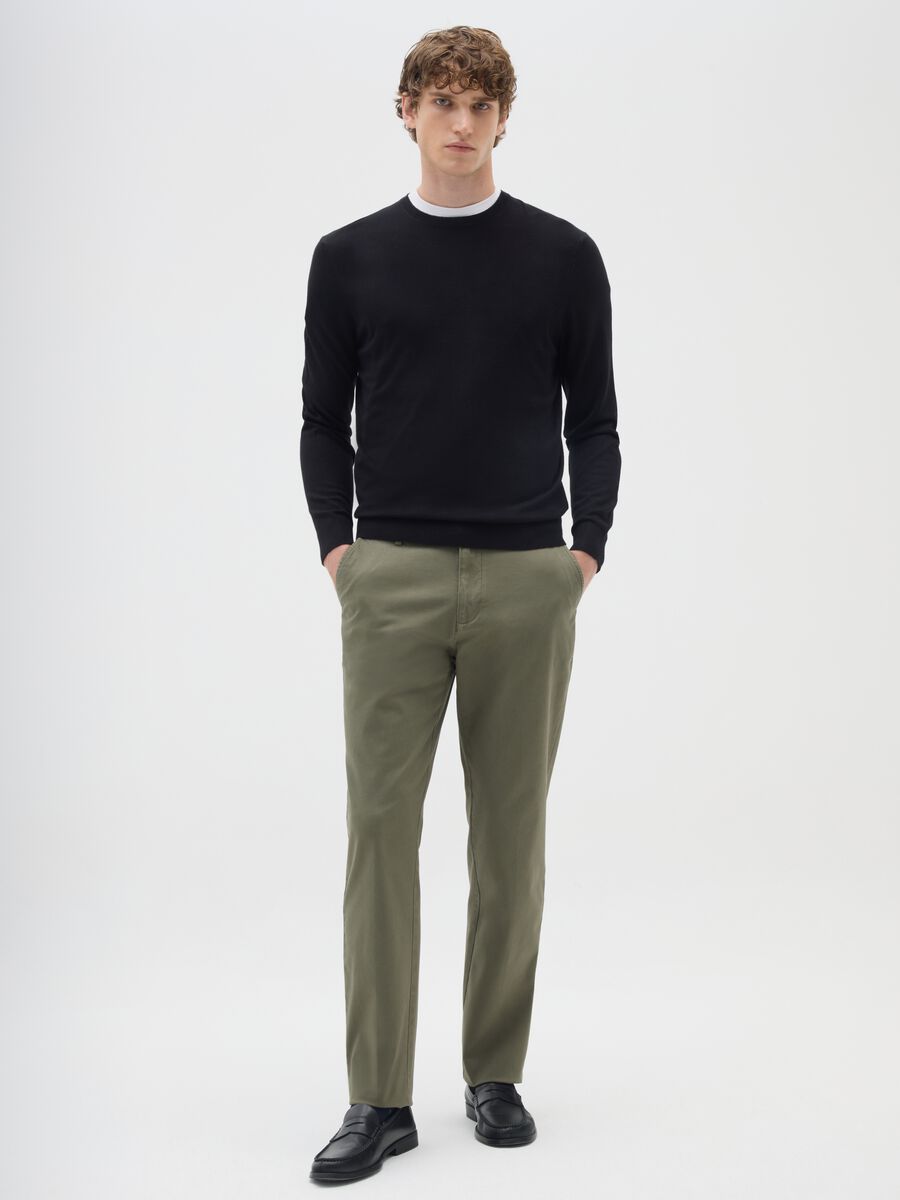 Green Stretch Cotton Regular Fit Trousers_0