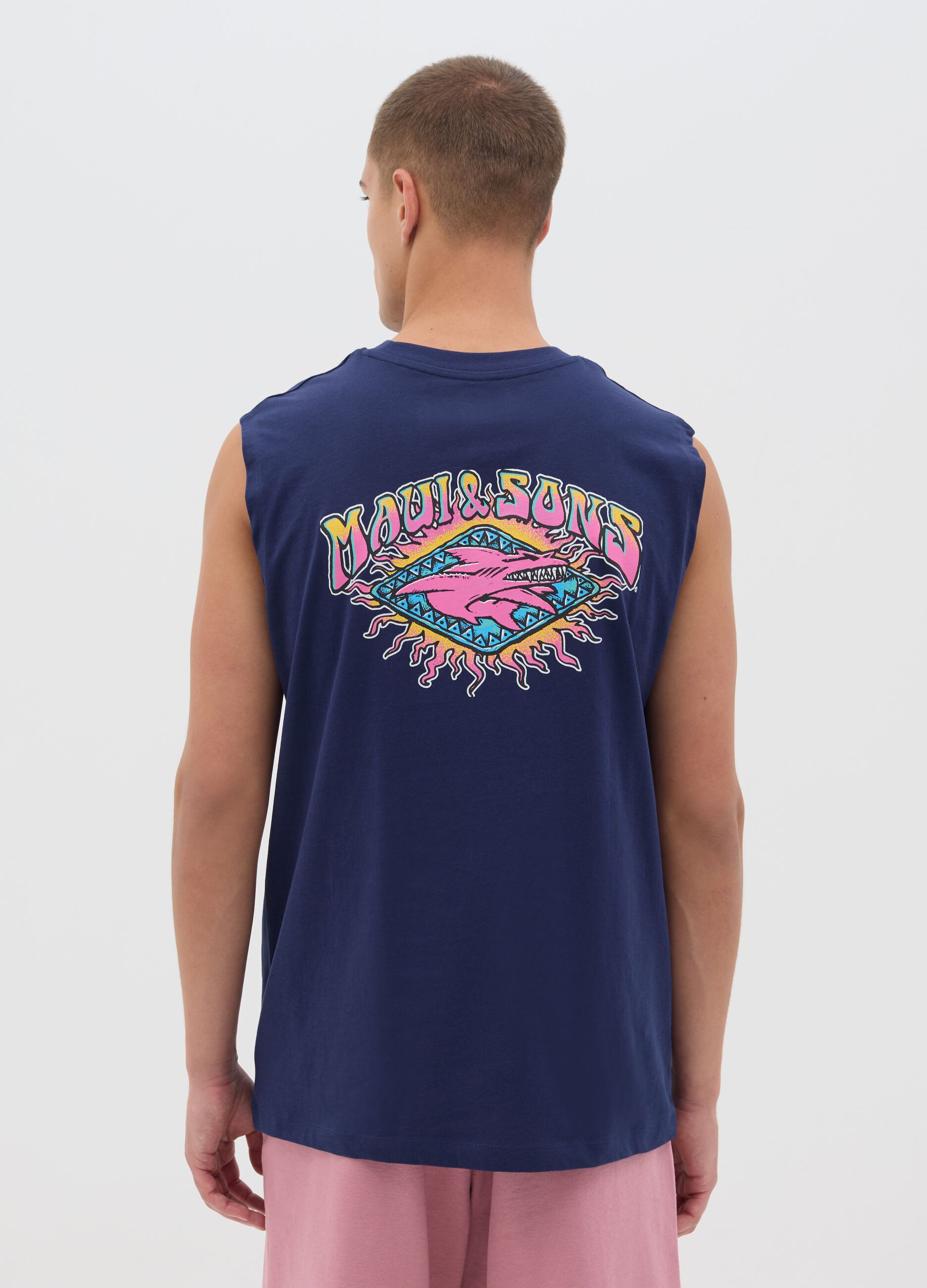 Men's Sleeveless Blue Cotton Tank Top
