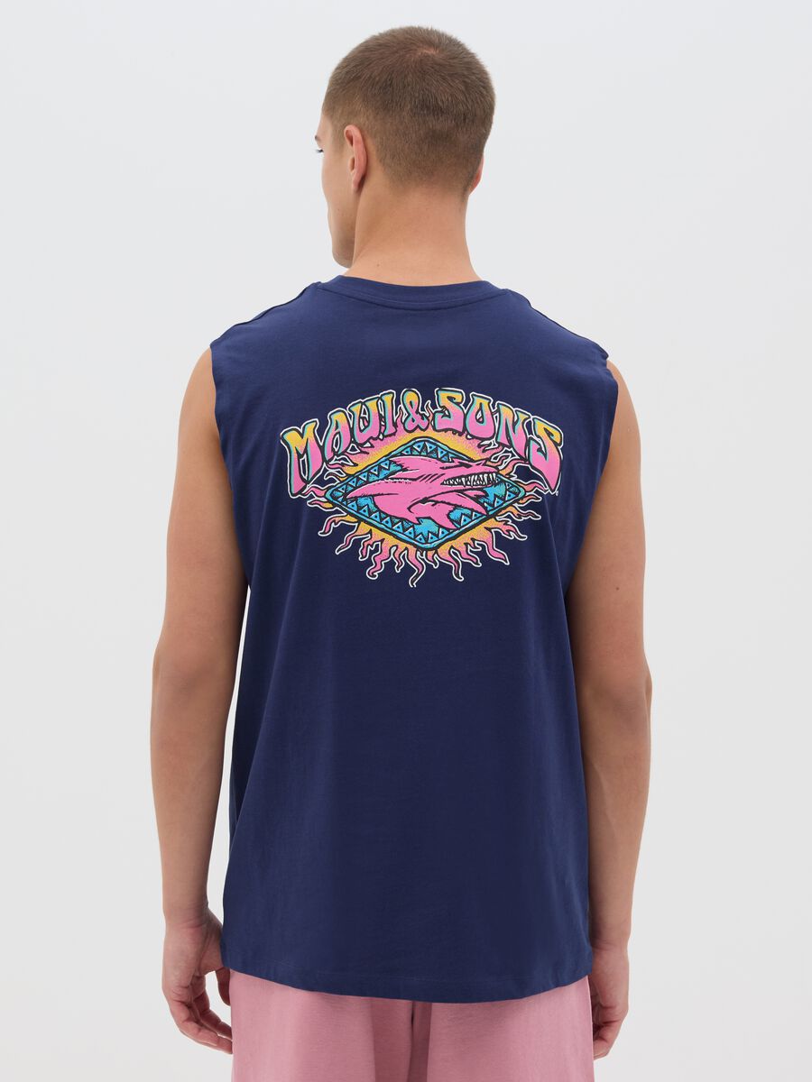 Men's Sleeveless Blue Cotton Tank Top_2