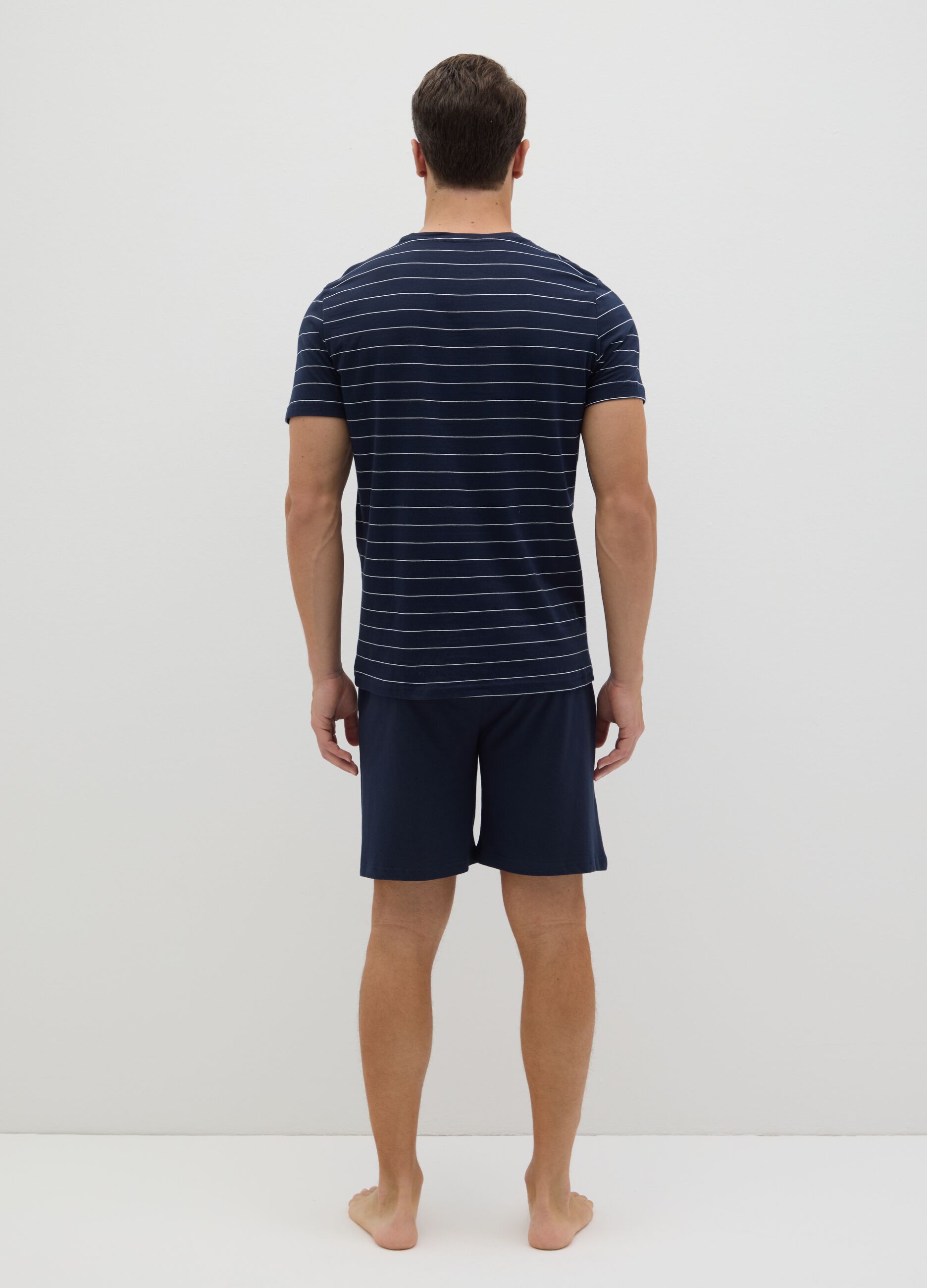 Short Blue Striped Cotton Pyjamas