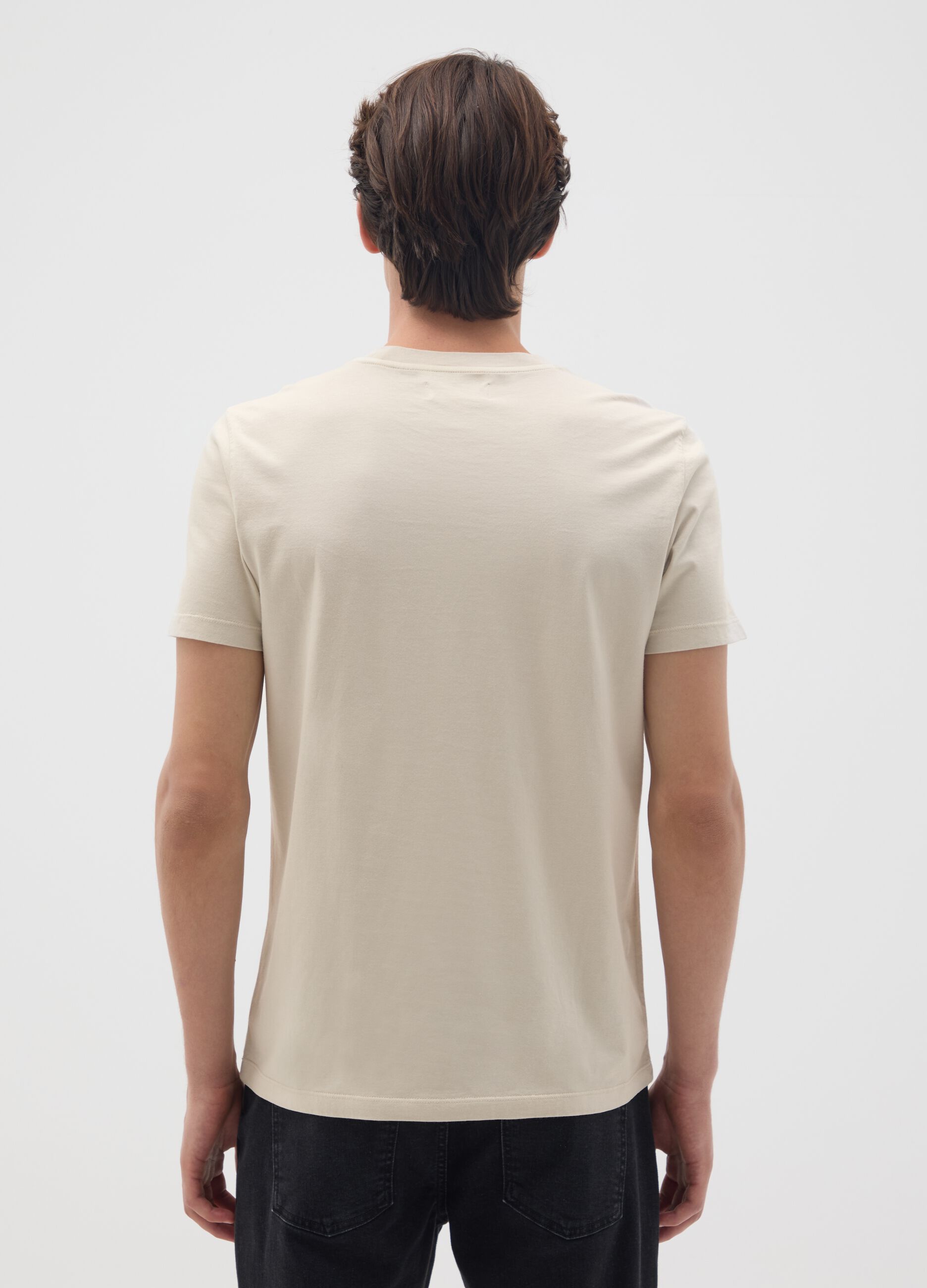 Beige regular fit pure cotton T-shirt