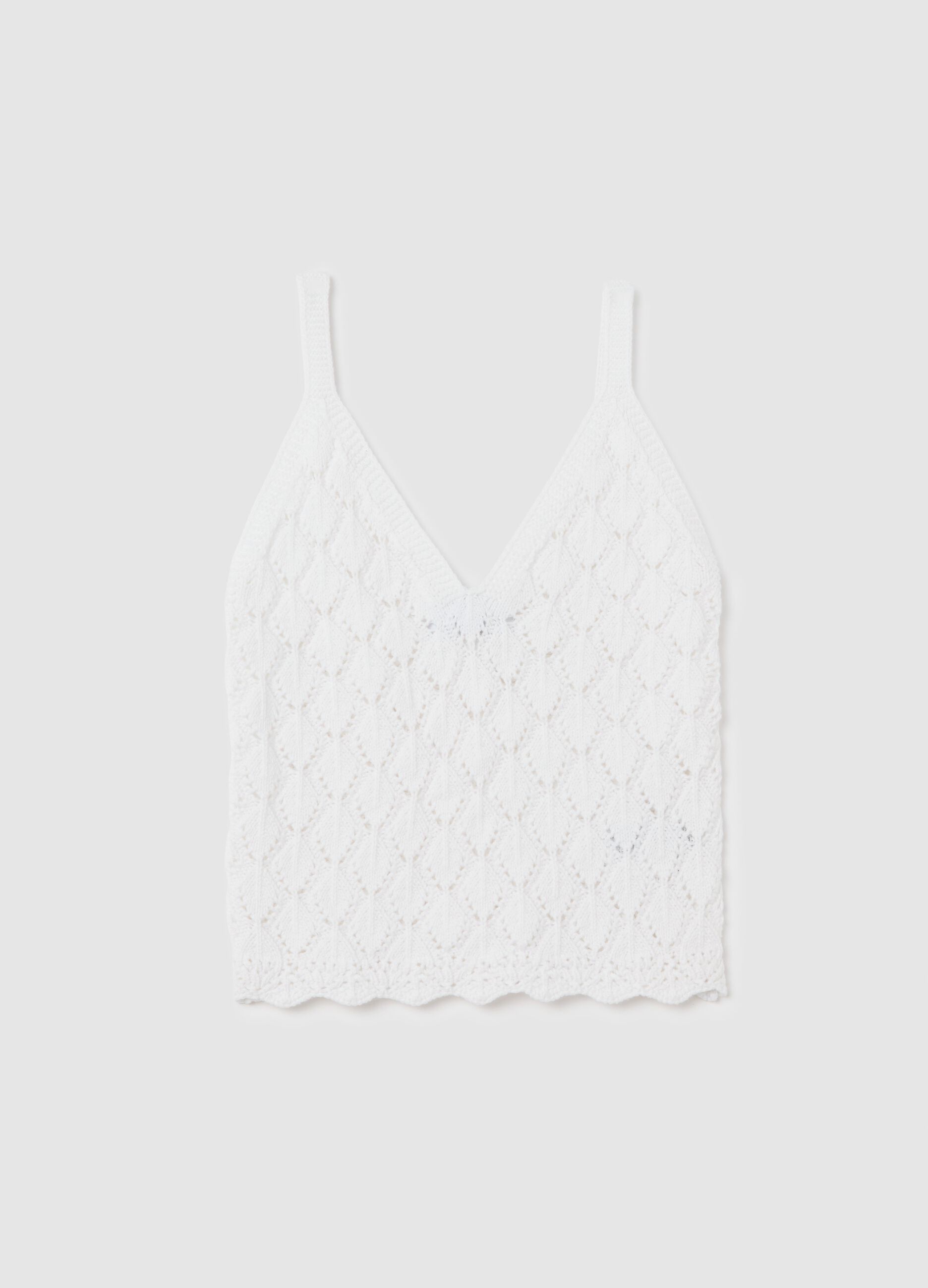 White Cotton Strap Crop Top