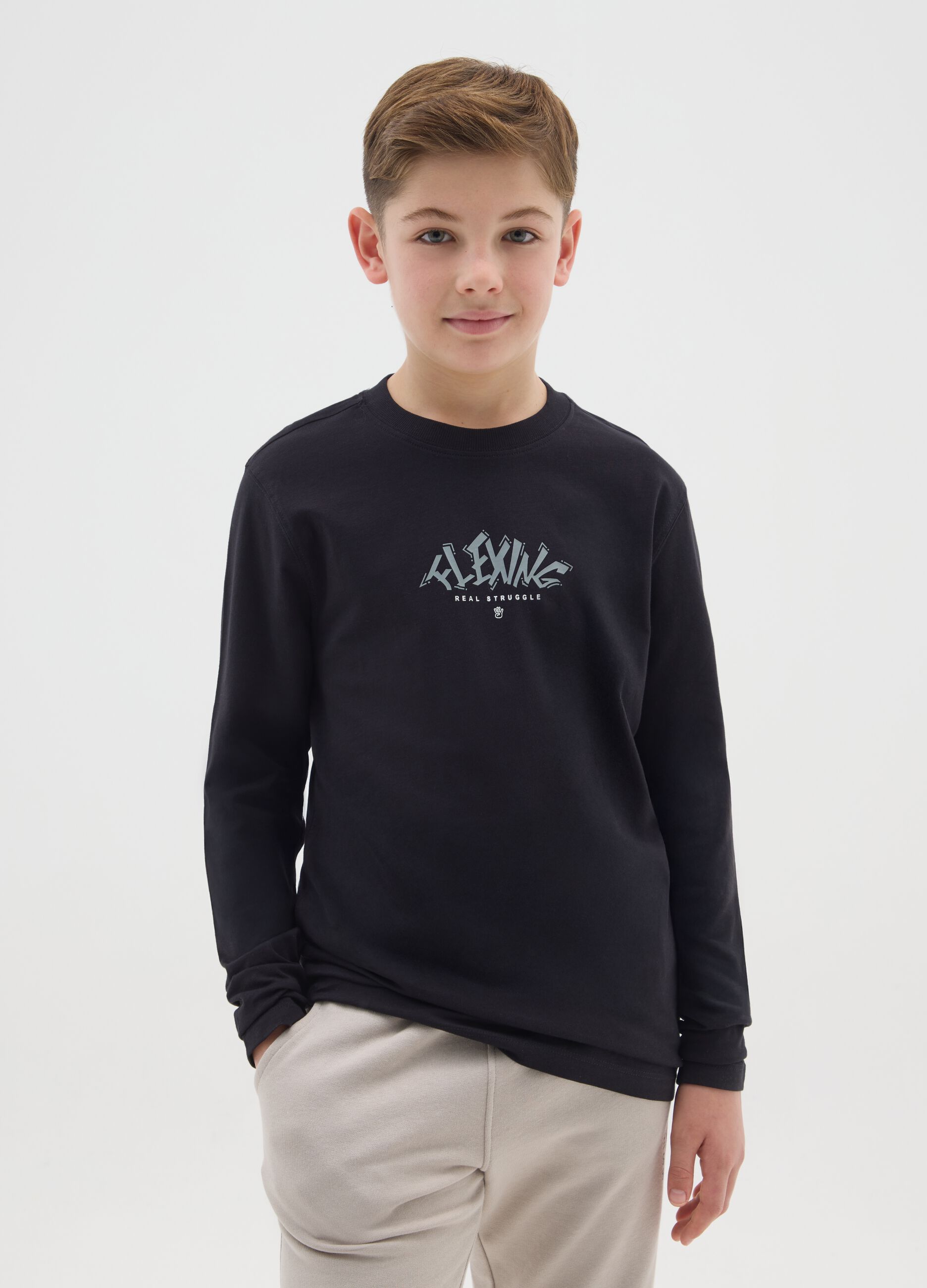 Boys' oversized pure cotton black T-shirt