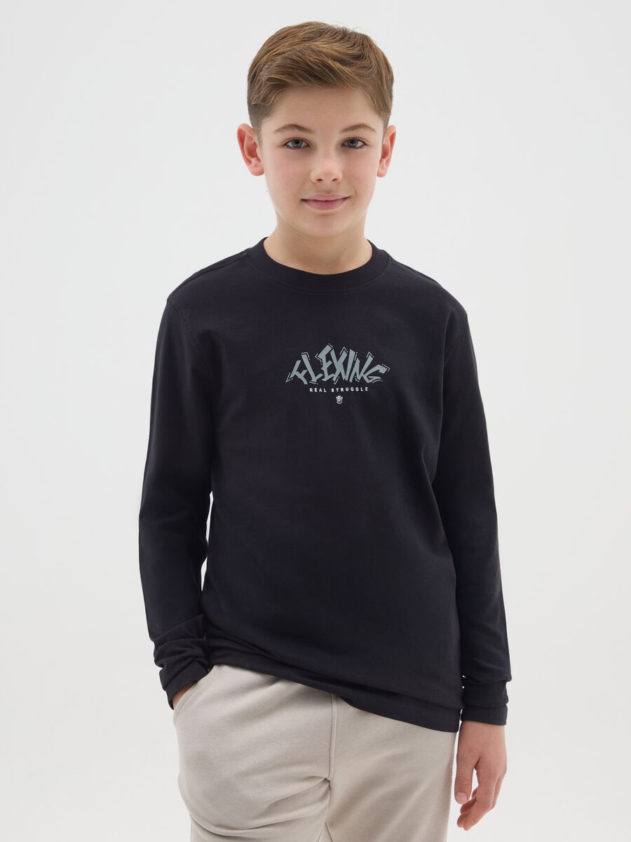 Boys' oversized pure cotton black T-shirt_0