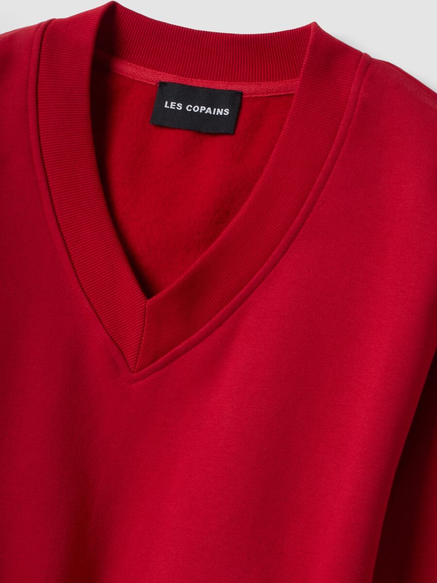 Felpa rossa in misto cotone con scollo a V over fit_1
