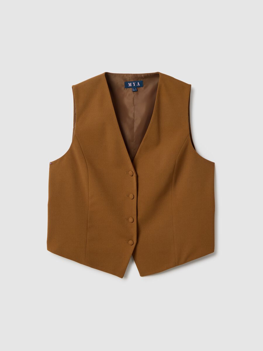 Brown regular fit waistcoat with buttons_4