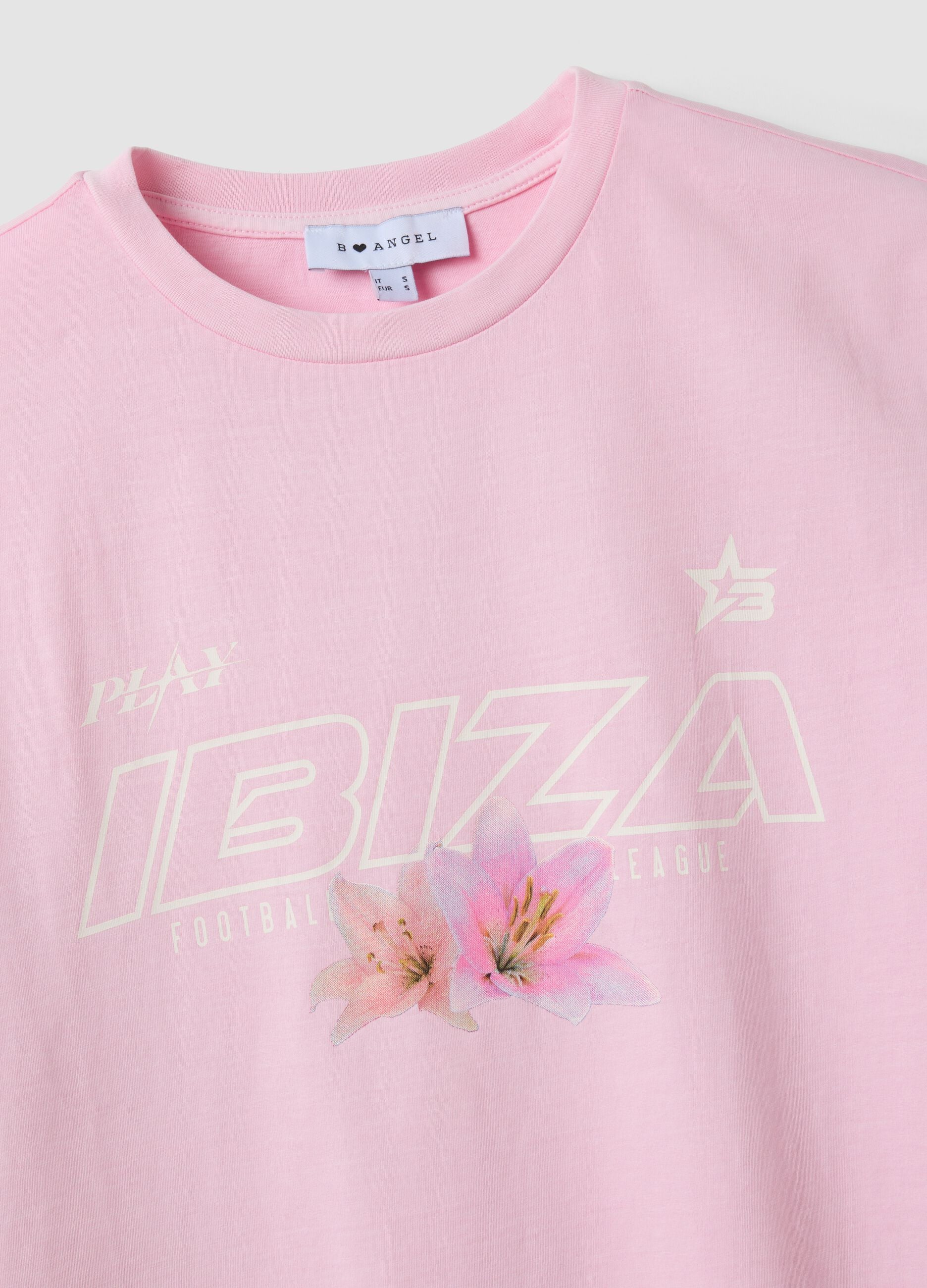 Pink pure cotton T-shirt with slogan print, relaxed fit