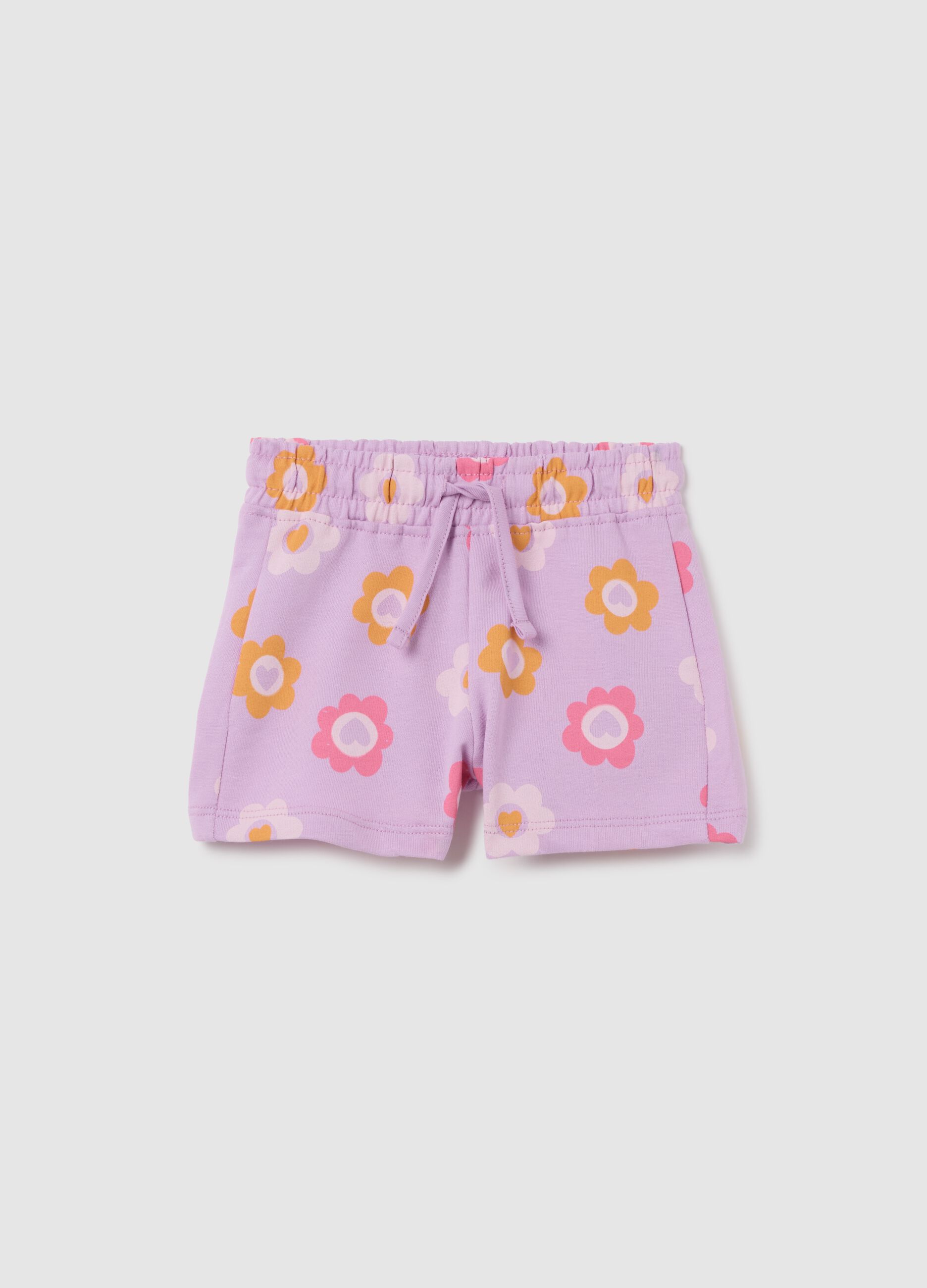 Shorts da bambina in puro cotone multicolor regular fit con coulisse