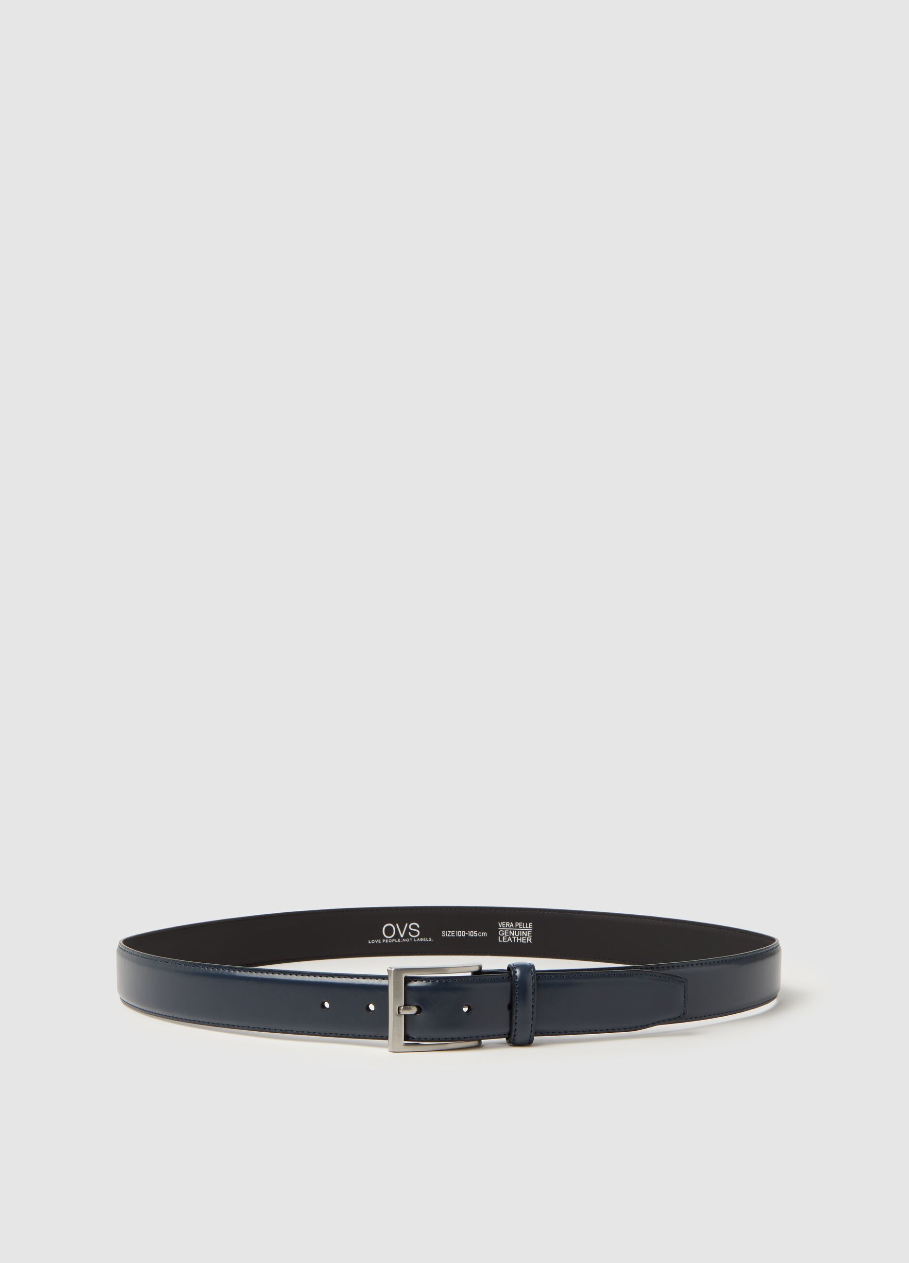 Leather belt with rectangular buckle