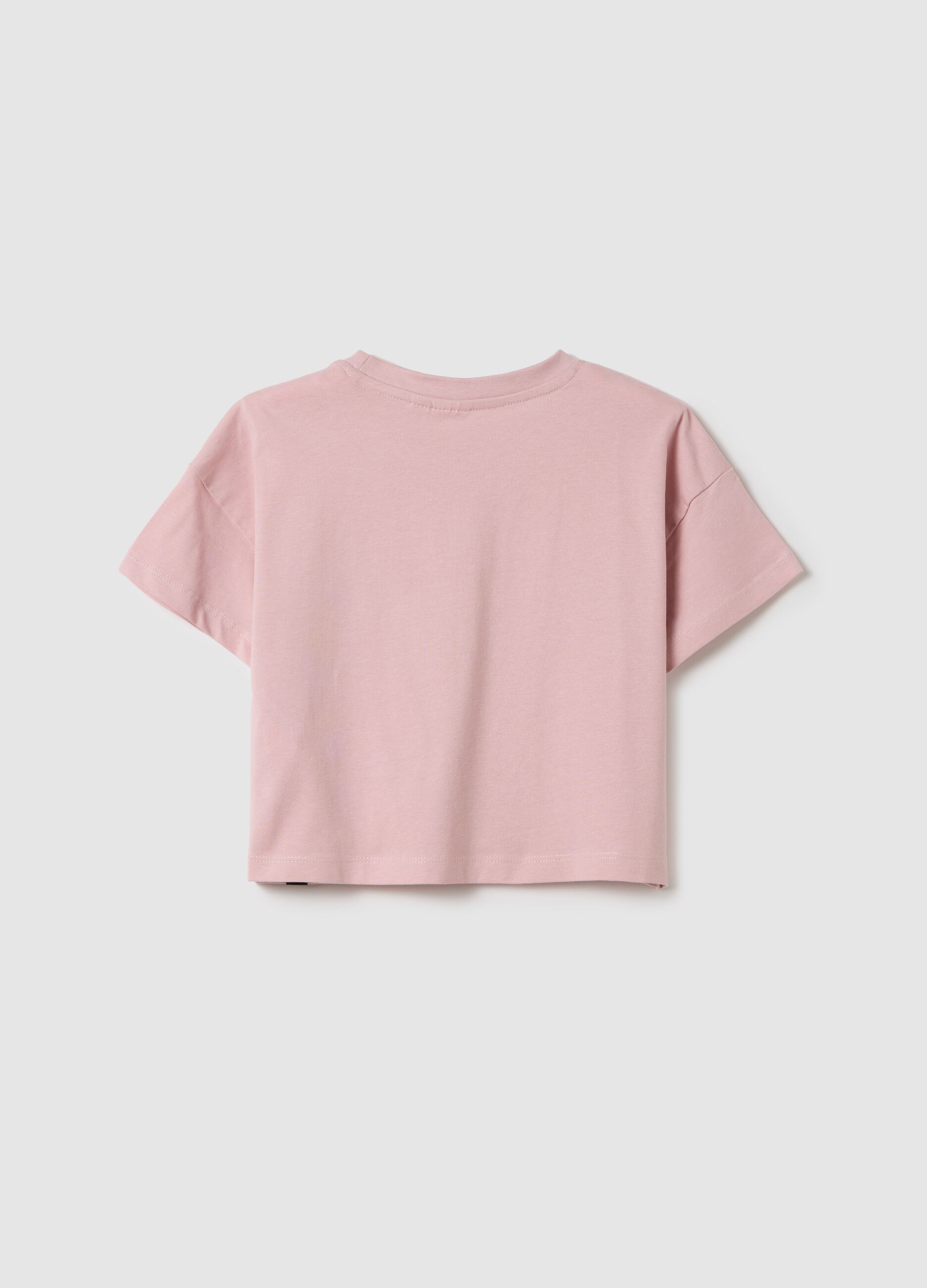 Pink crop T-shirt with logo print and glitter details
