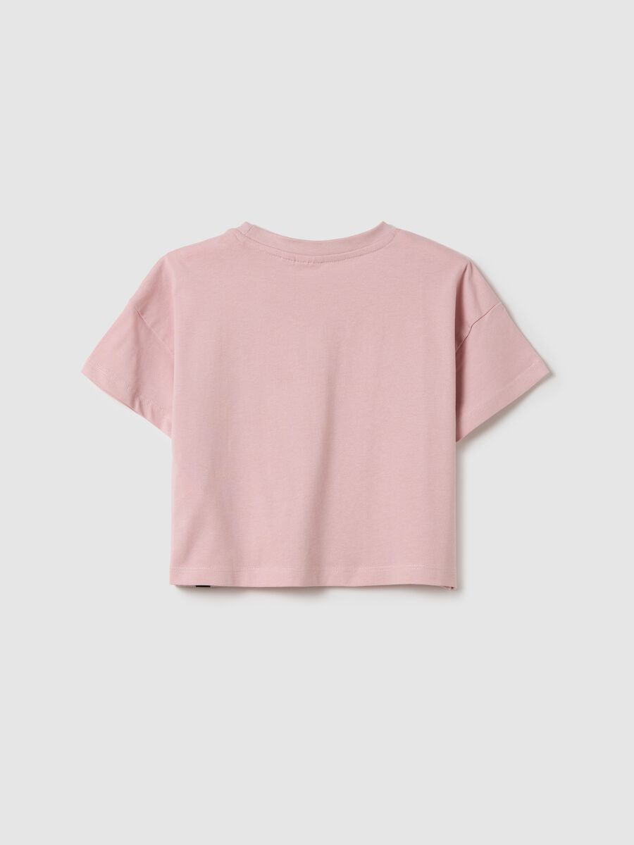 Pink crop T-shirt with logo print and glitter details_1