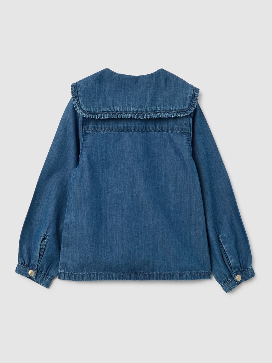 Girls' Blue Denim Shirt with Classic Collar_1