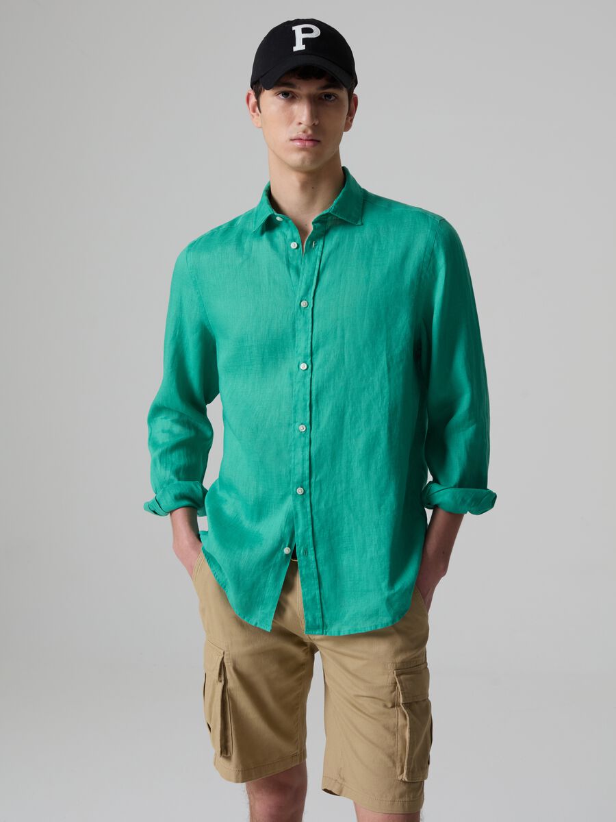 Solid colour linen shirt_0