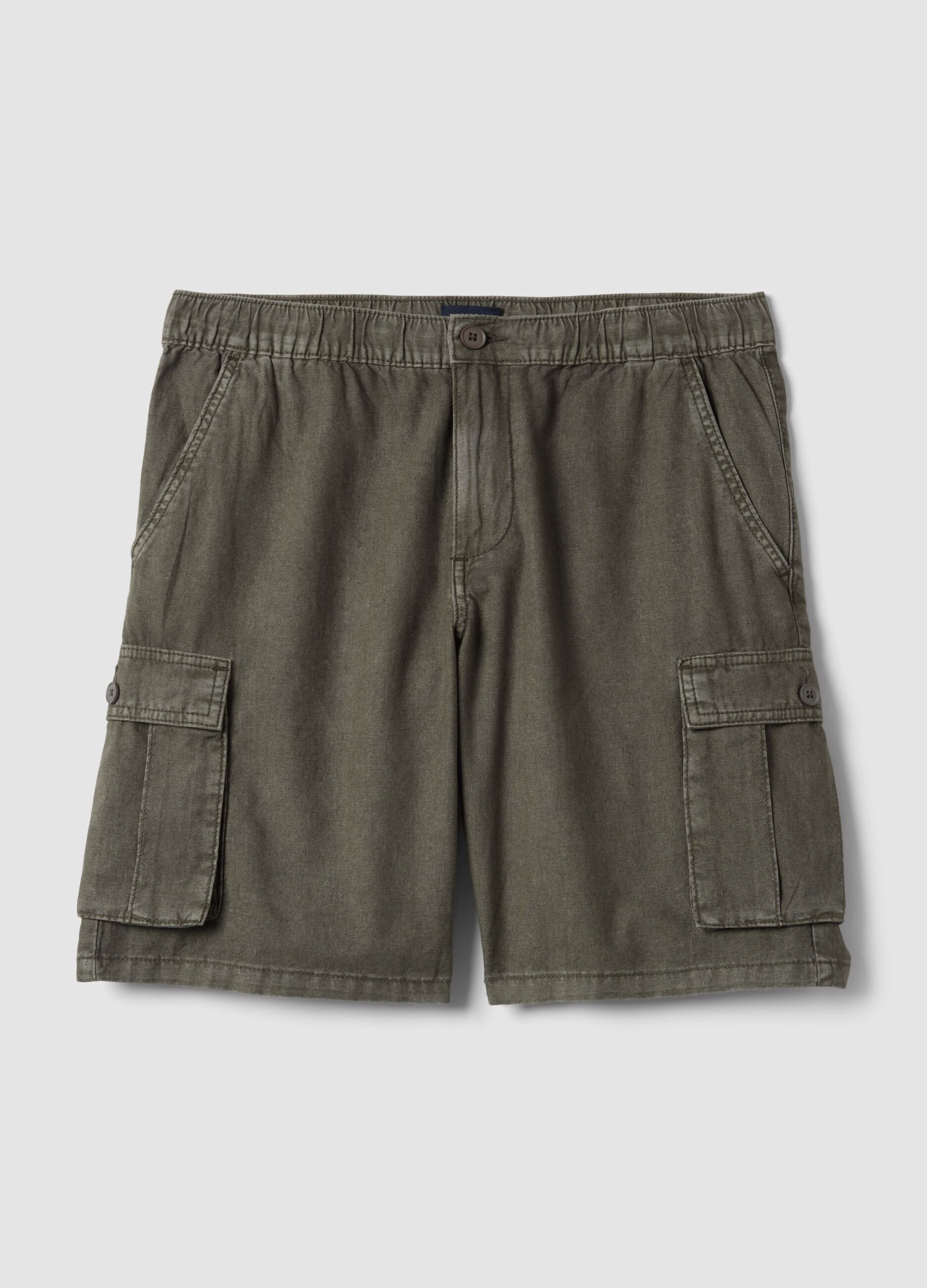 Green linen-blend cargo bermuda shorts