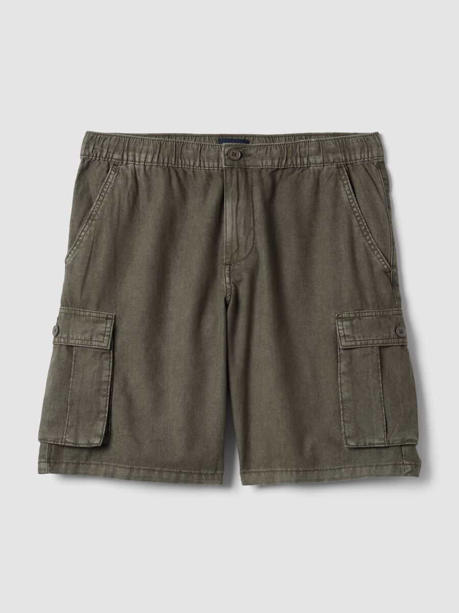 Green linen-blend cargo bermuda shorts_4