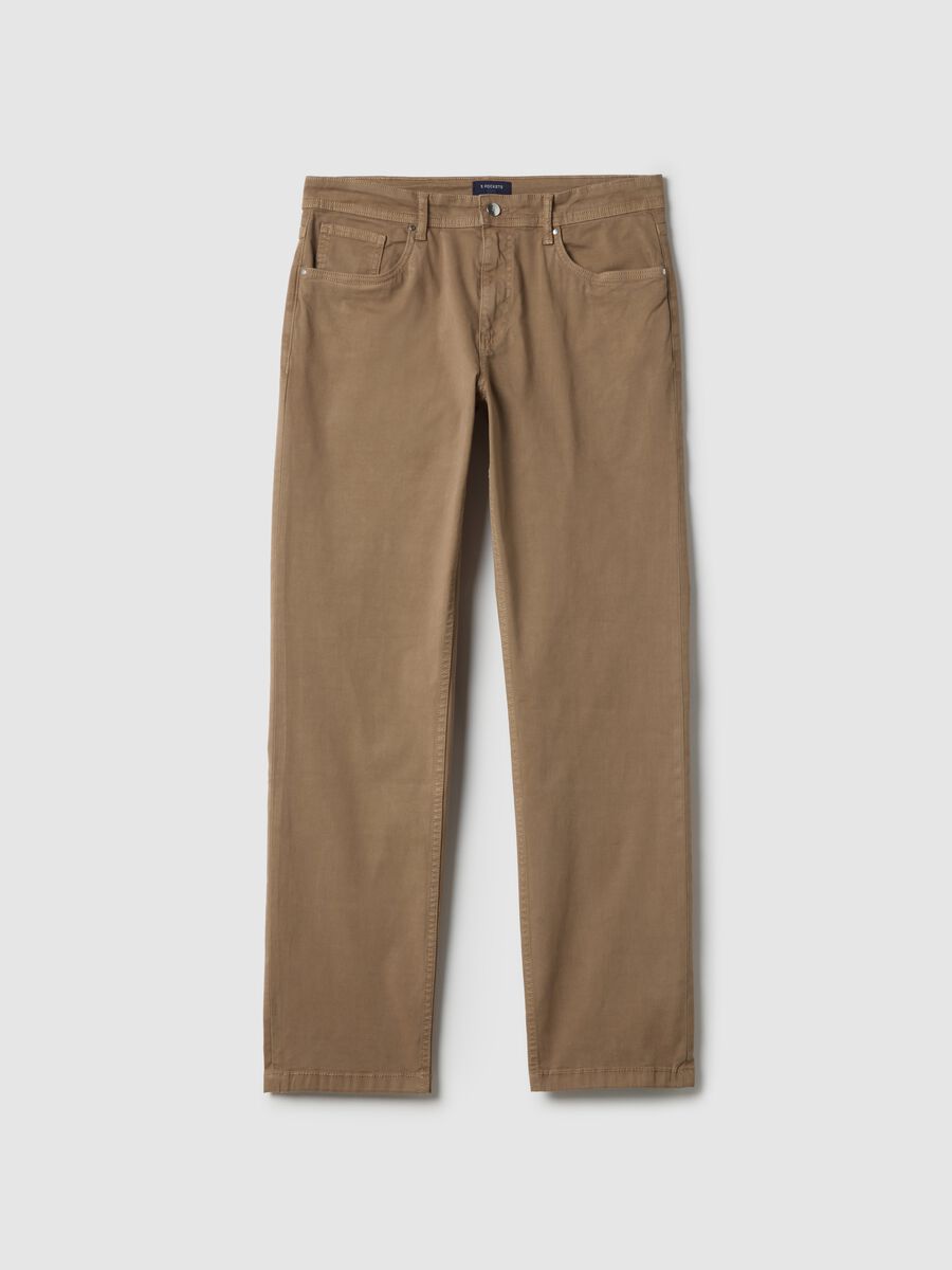 Brown stretch cotton trousers regular fit_4
