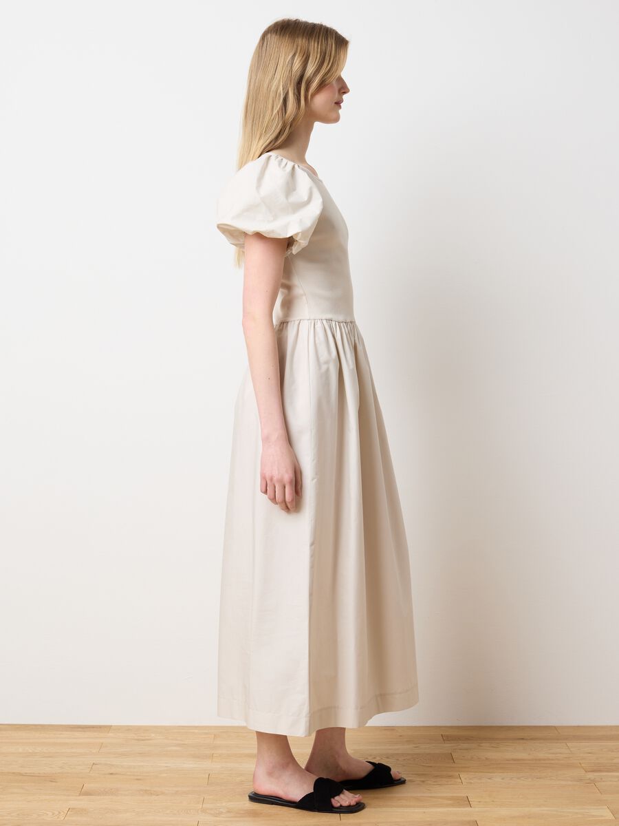 Women's Long Beige Dress in Pure Cotton Regular Fit_2
