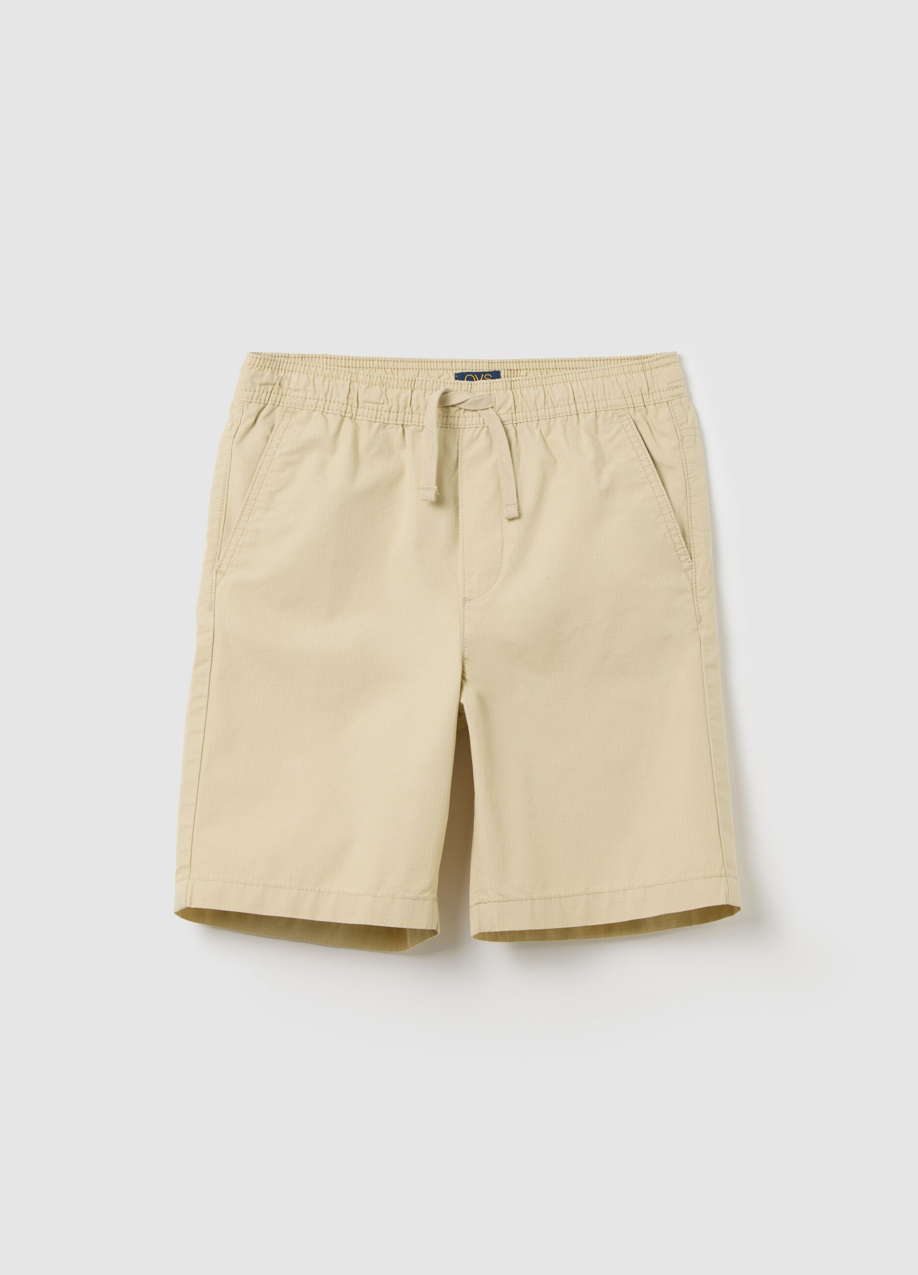 Beige shorts in cotton with drawstring