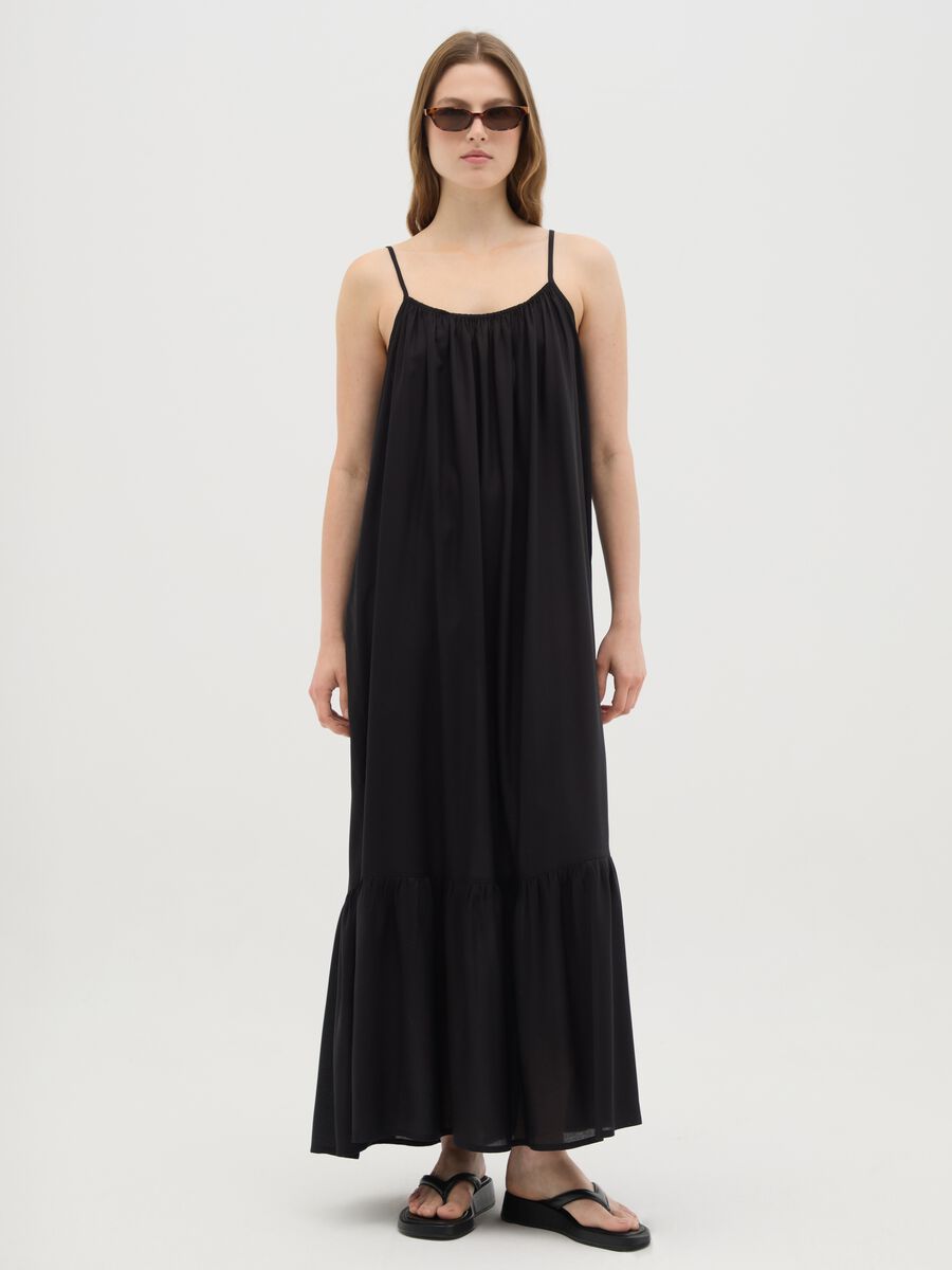 Women's Long Black Viscose Dress Wide Fit_0