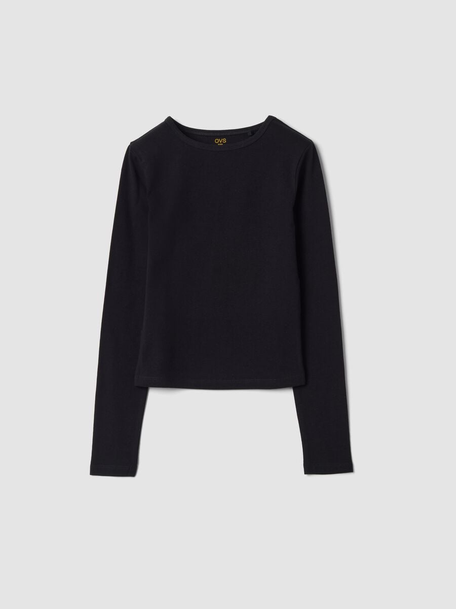 T-shirt nera in jersey di cotone organico elasticizzato slim fit_0