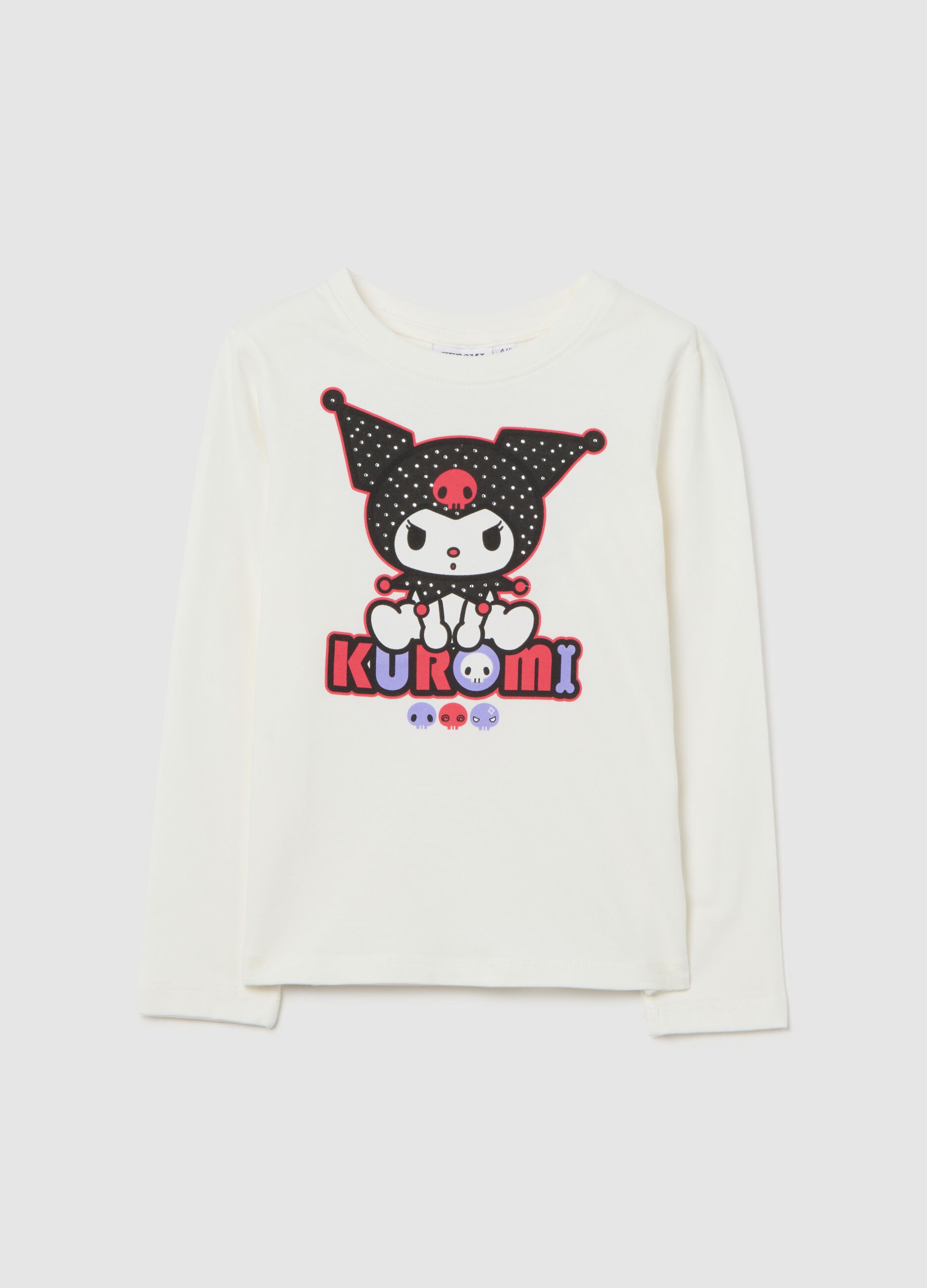 T-shirt bianca a maniche lunghe con grafica Kuromi