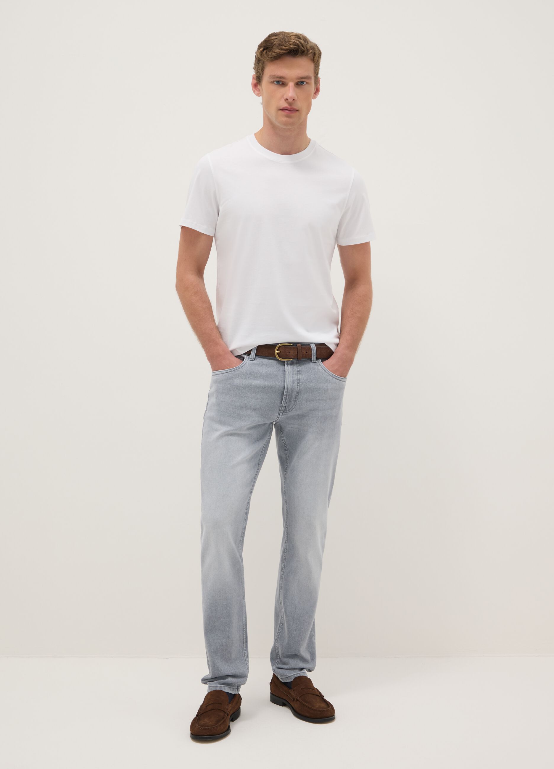 Slim fit stretch cotton grey jeans