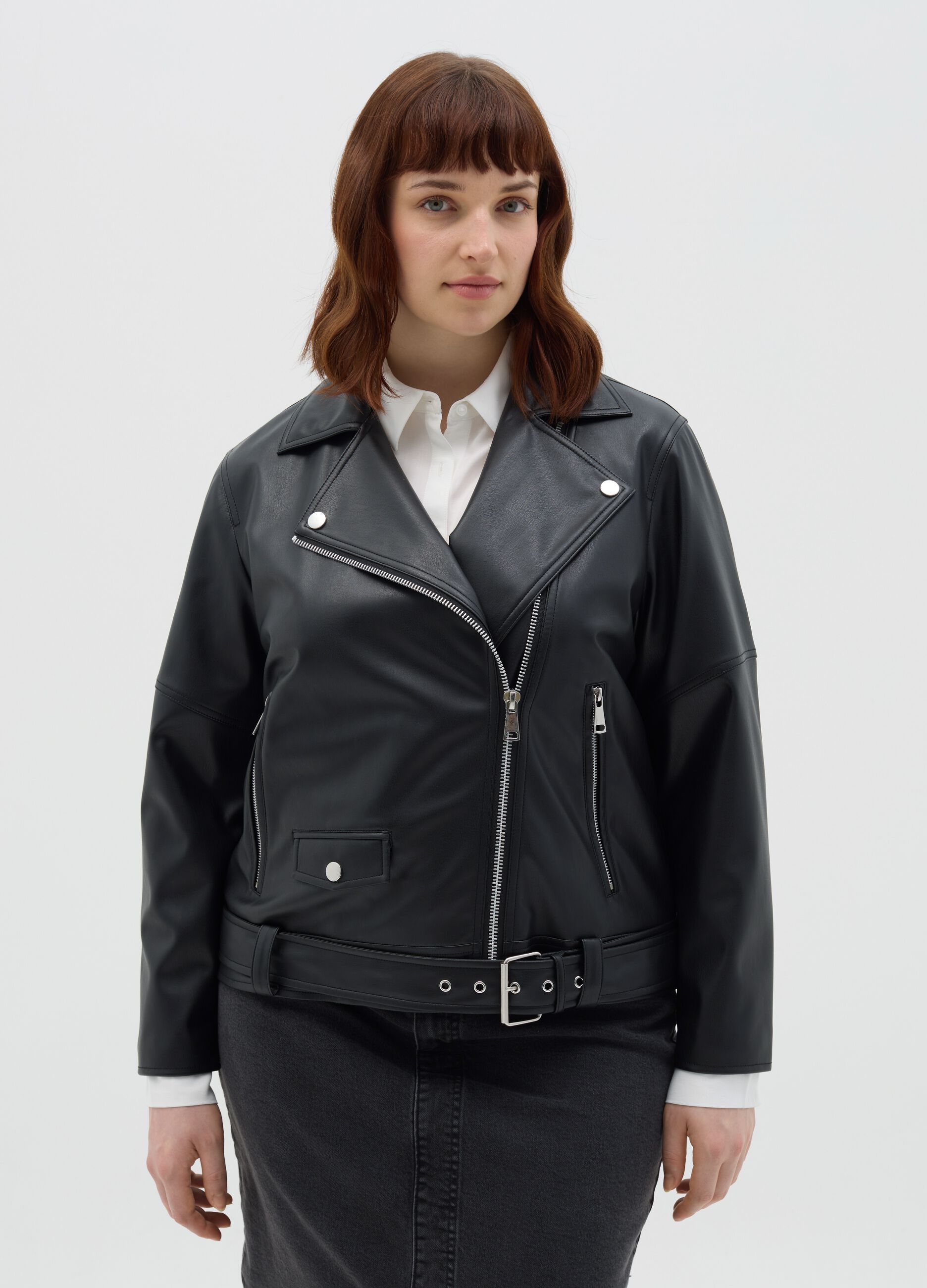 Curvy oversized biker jacket