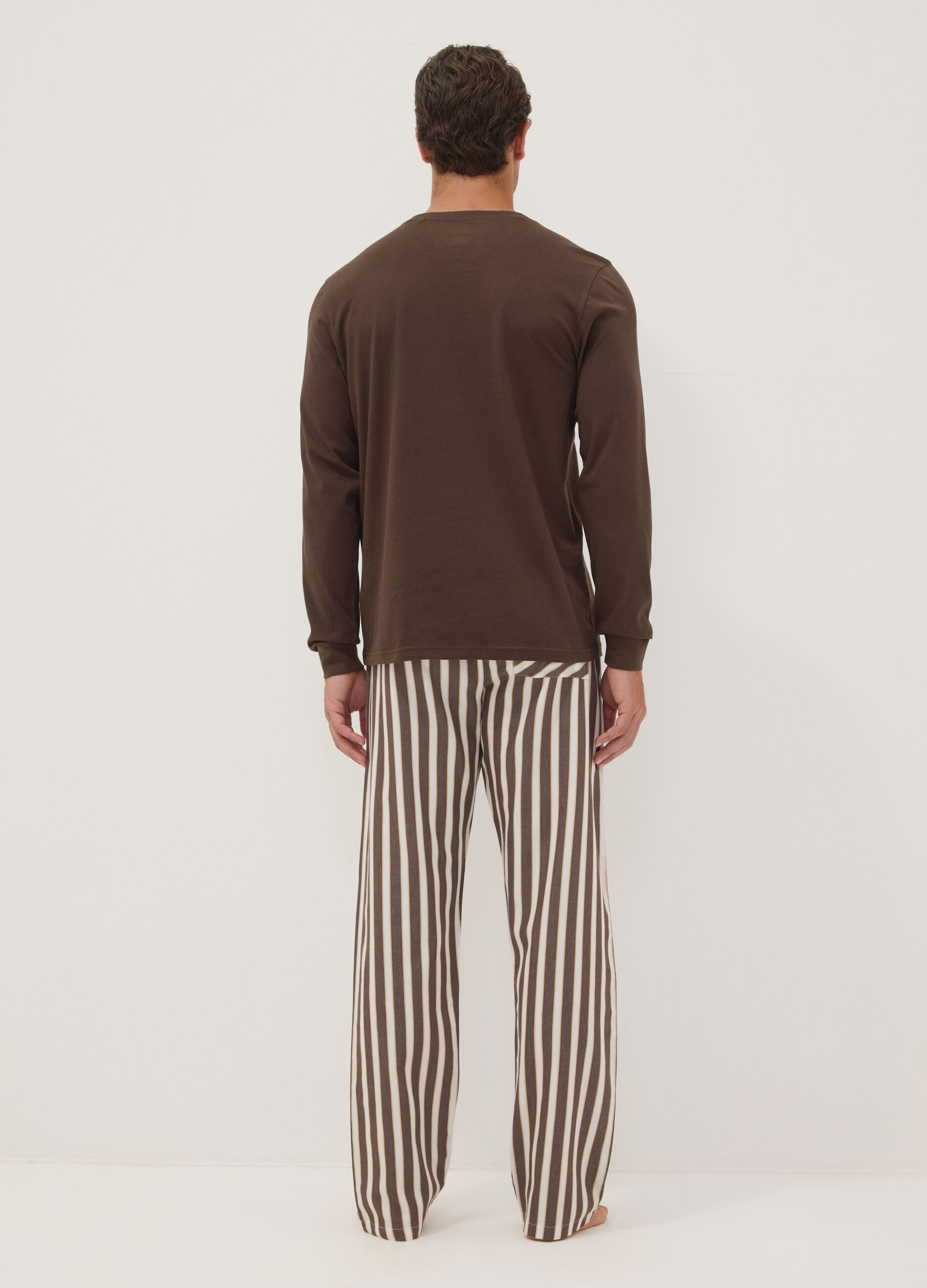 Brown pure organic cotton striped pyjamas, regular fit