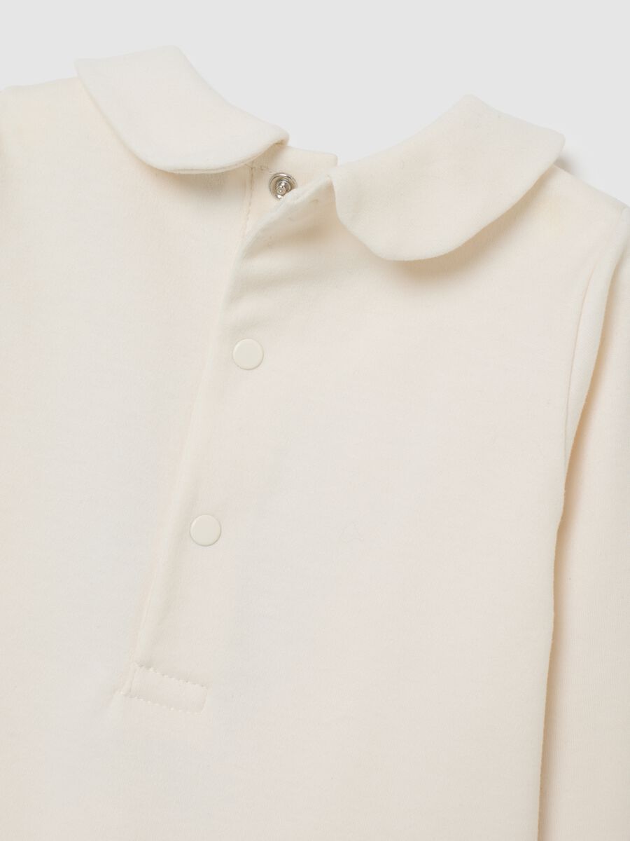 Baby bodysuit in pure beige cotton with collar print_3
