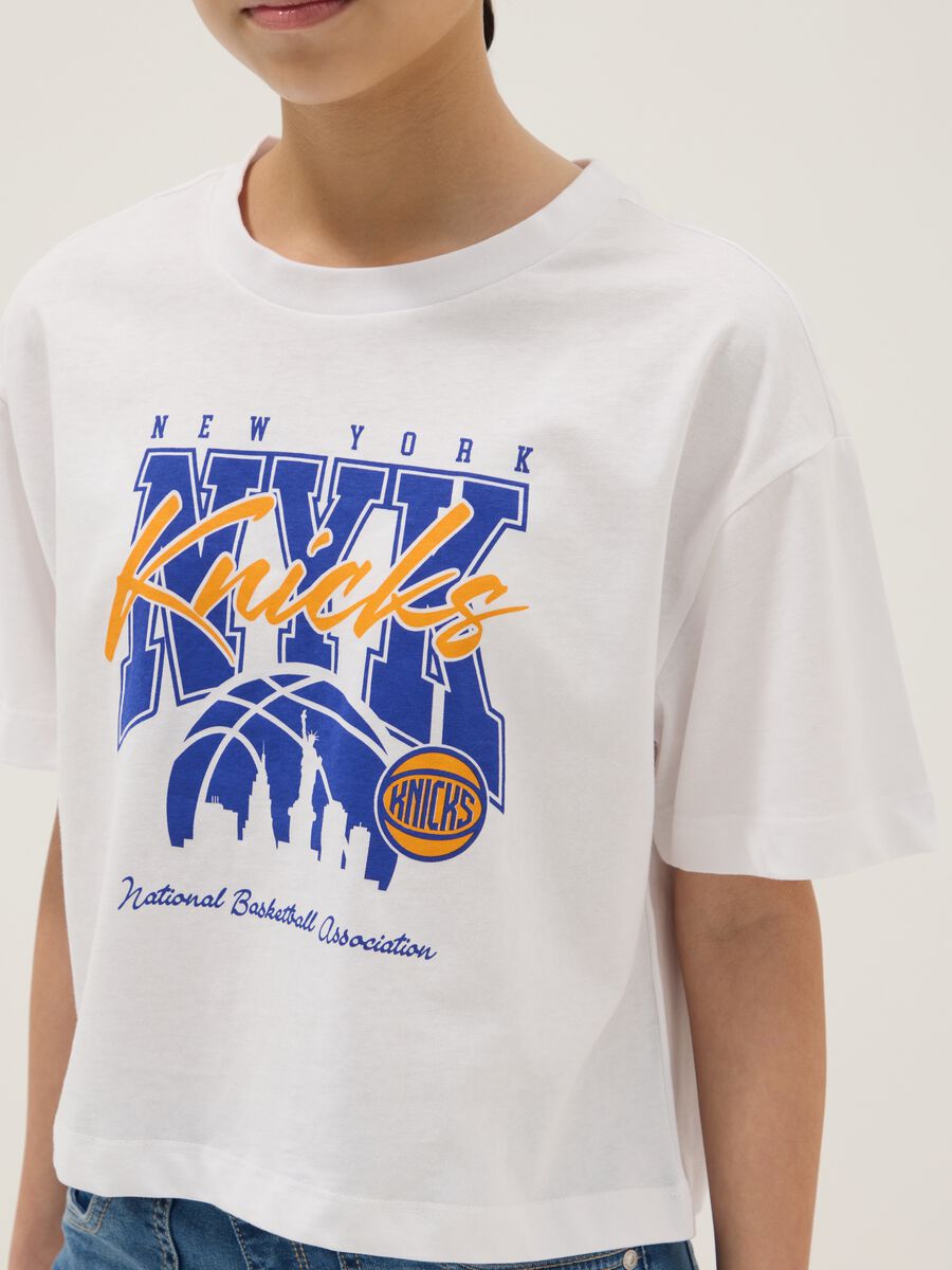 Girl's Regular Fit White Pure Cotton T-shirt New York Knicks_2