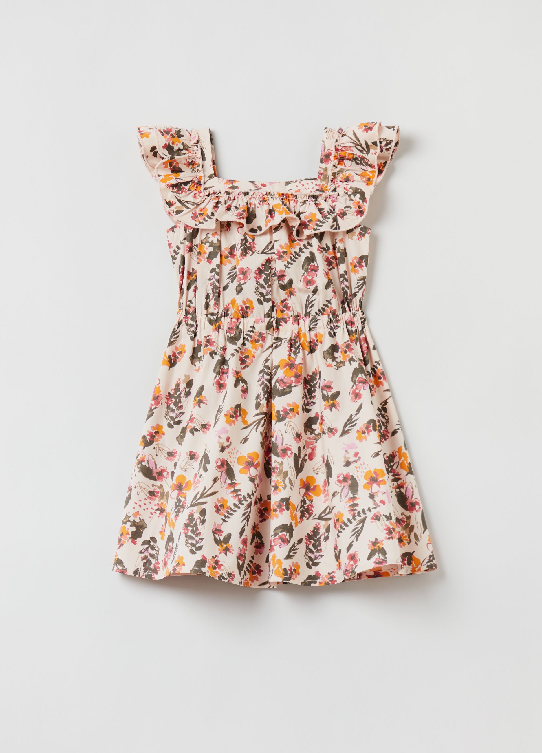 Vestito floreale in cotone con rouche_0