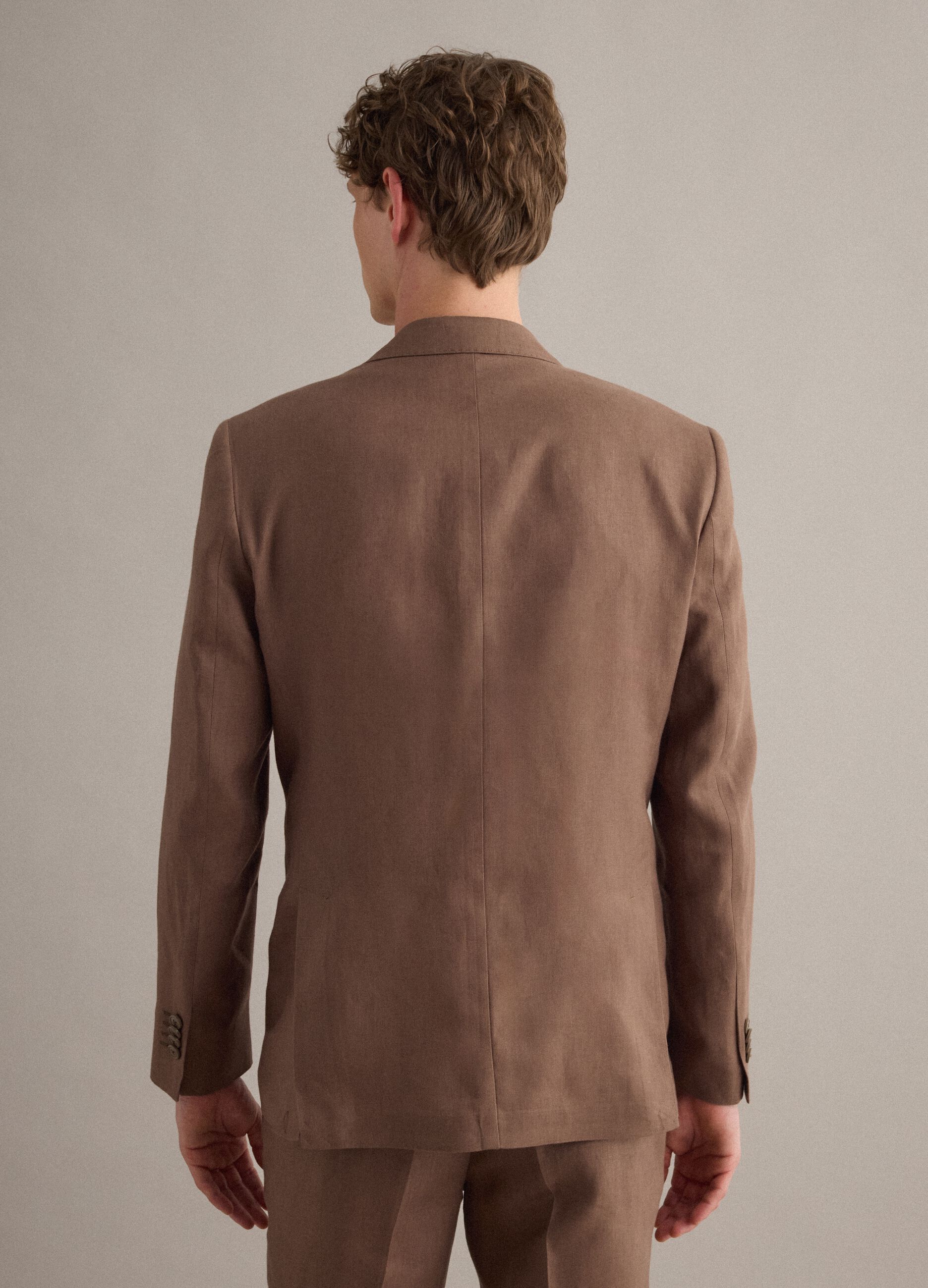 Brown pure linen slim-fit blazer