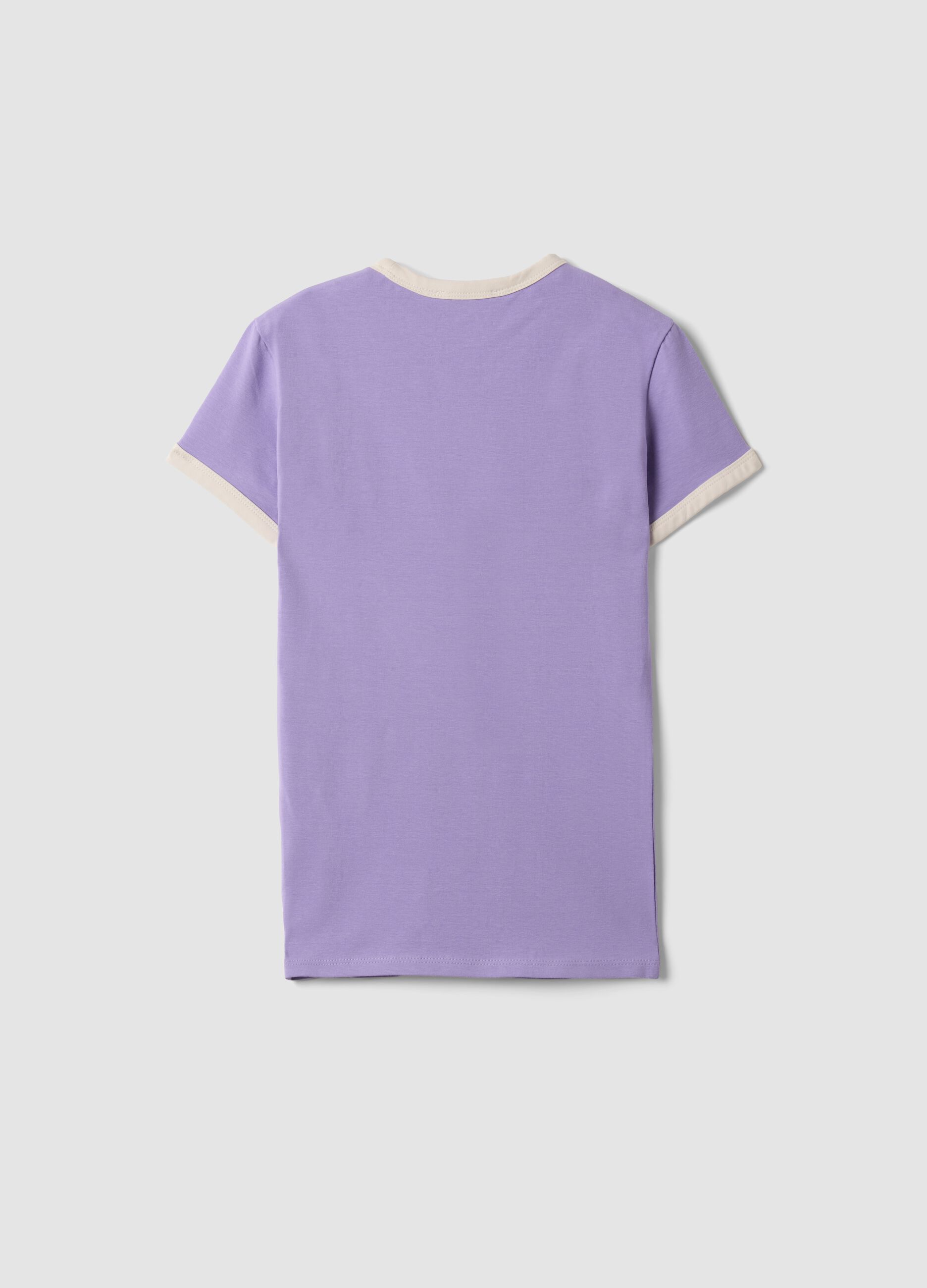 Purple fitted stretch cotton T-shirt with contrast trims
