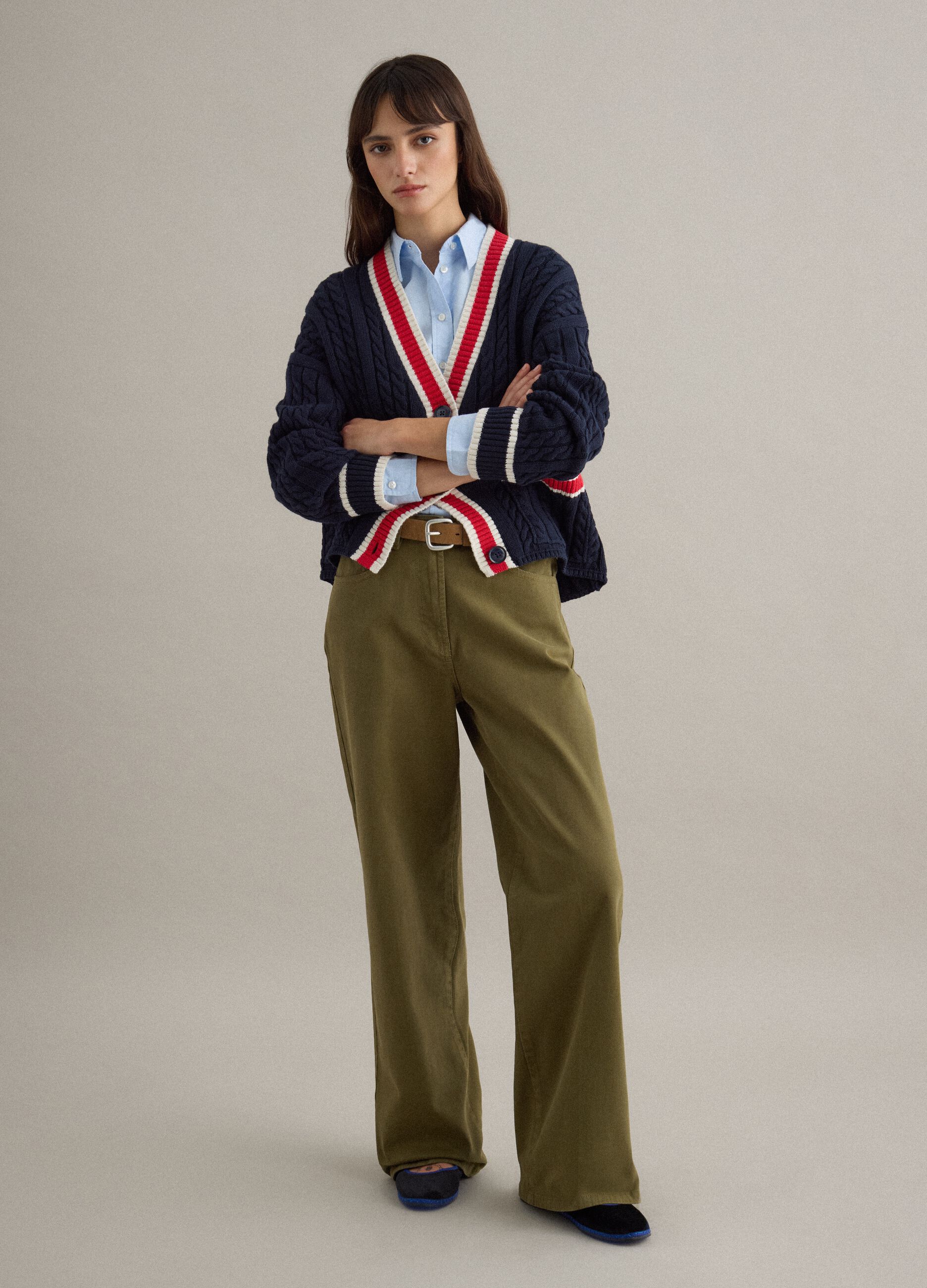 Pantaloni chino in cotone elasticizzato verde regular fit